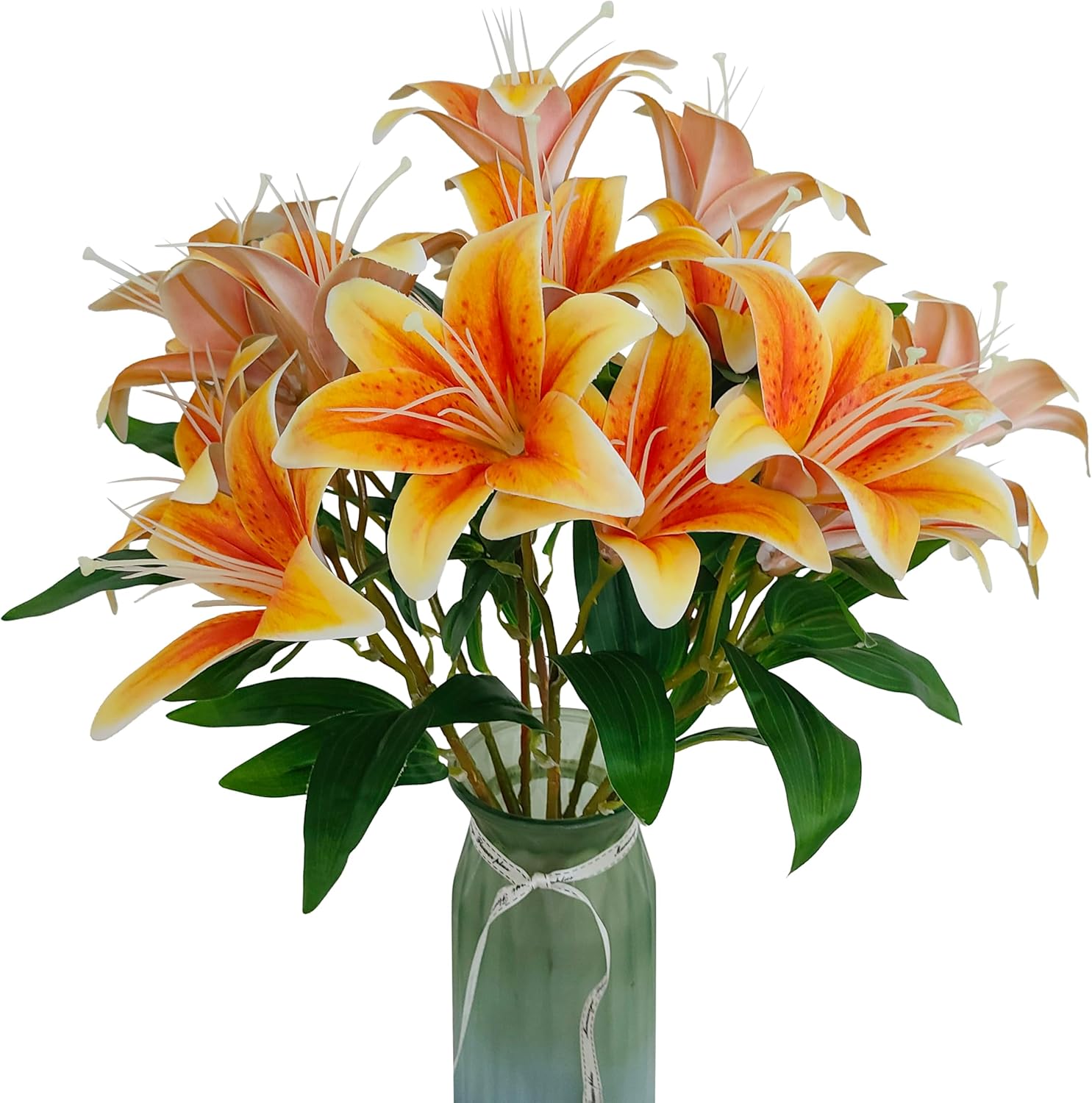 Artificial Lilies Flowers,10Pcs Faux Lily Flower,20''Tiger Lily Branch with 2 Full Blooms , Faux Fake Lilies Plants for Wedding Bouquet Home Party Indoor Floral Arrangements (10, deep orange)