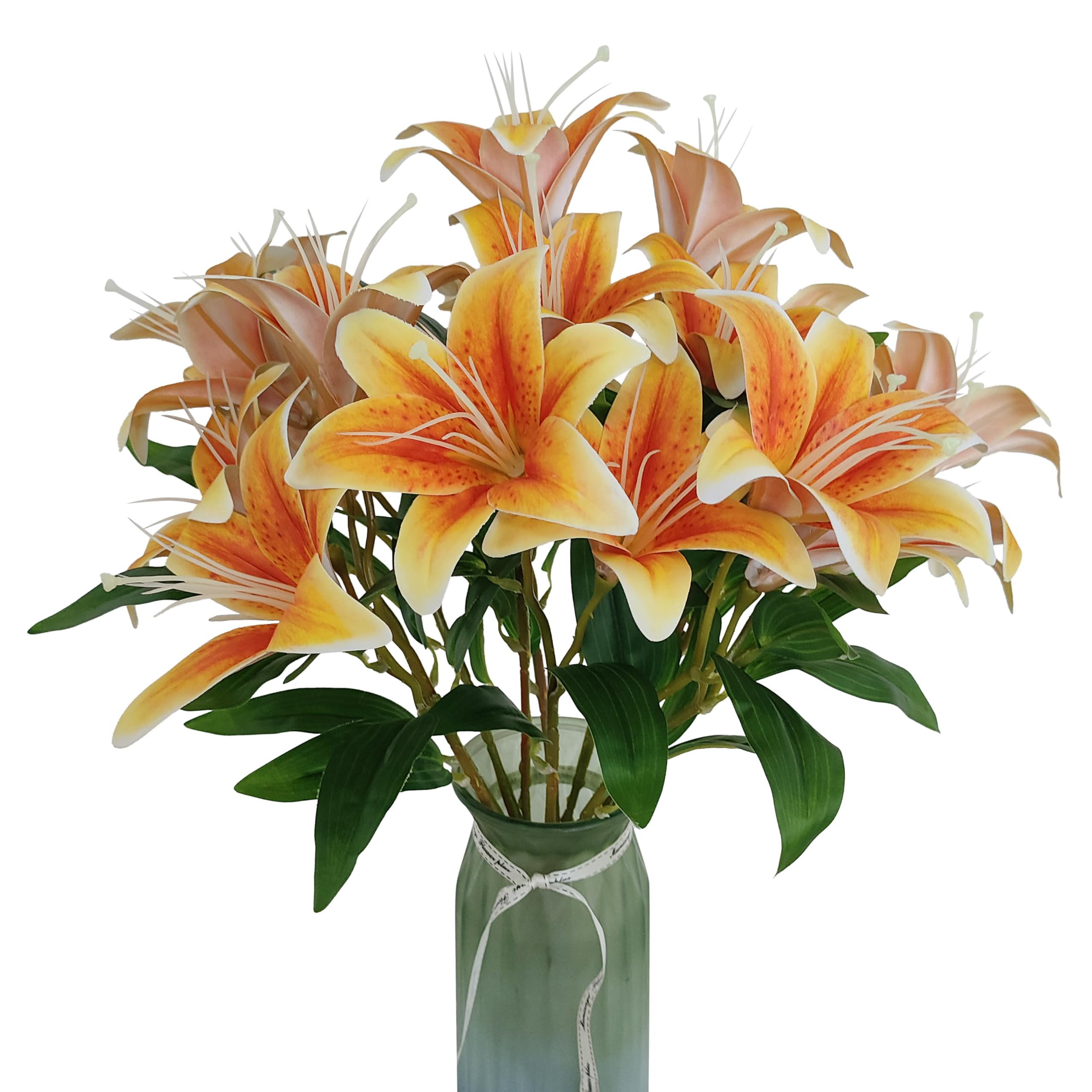 Artificial Lilies Flowers,10Pcs Faux Lily Flower,20''Tiger Lily Branch with 2 Full Blooms , Faux Fake Lilies Plants for Wedding Bouquet Home Party Indoor Floral Arrangements (10, deep orange)