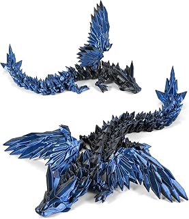 GemmiCho 3D Printed Dragon with Wings, 11" 3D Printed Dragon, 3D Dragon for Stress Relief, Perfect Desk Decor & Collectible for 3D Printing Animals (Dark Blue)
