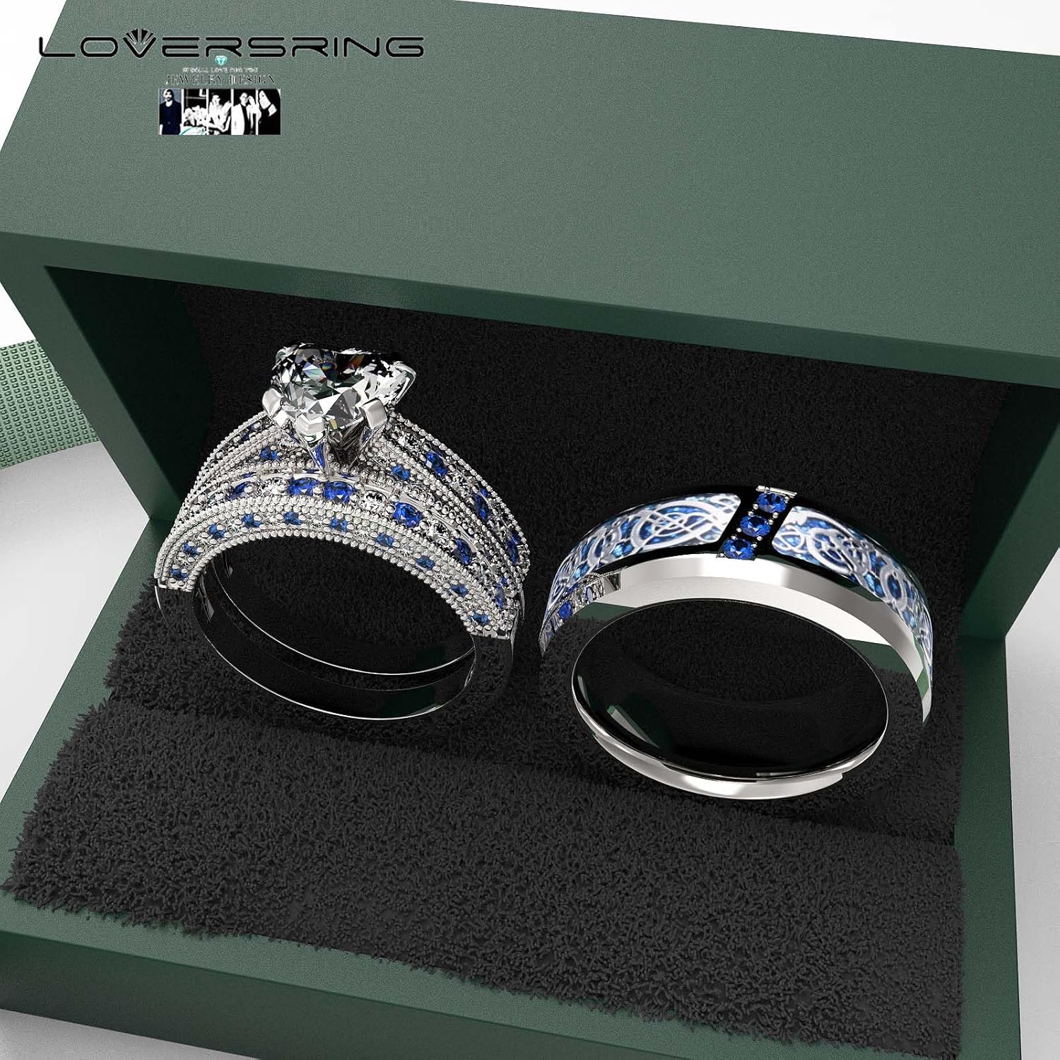 TWO RINGS Wedding Ring Sets His And Hers Promise Ring Couples Bridal Sets Women 925 Sterling Silver Heart Cz Man Brushed Finished Tungsten Carbide Wedding Bands