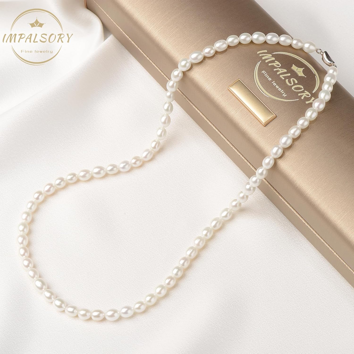 18K Gold Plated Freshwater Pearl Necklace for Women, 18 inch White Genuine Cultured Pearl Necklace Strand, Dainty Pearl Jewelry Beaded Necklace Gifts for Her
