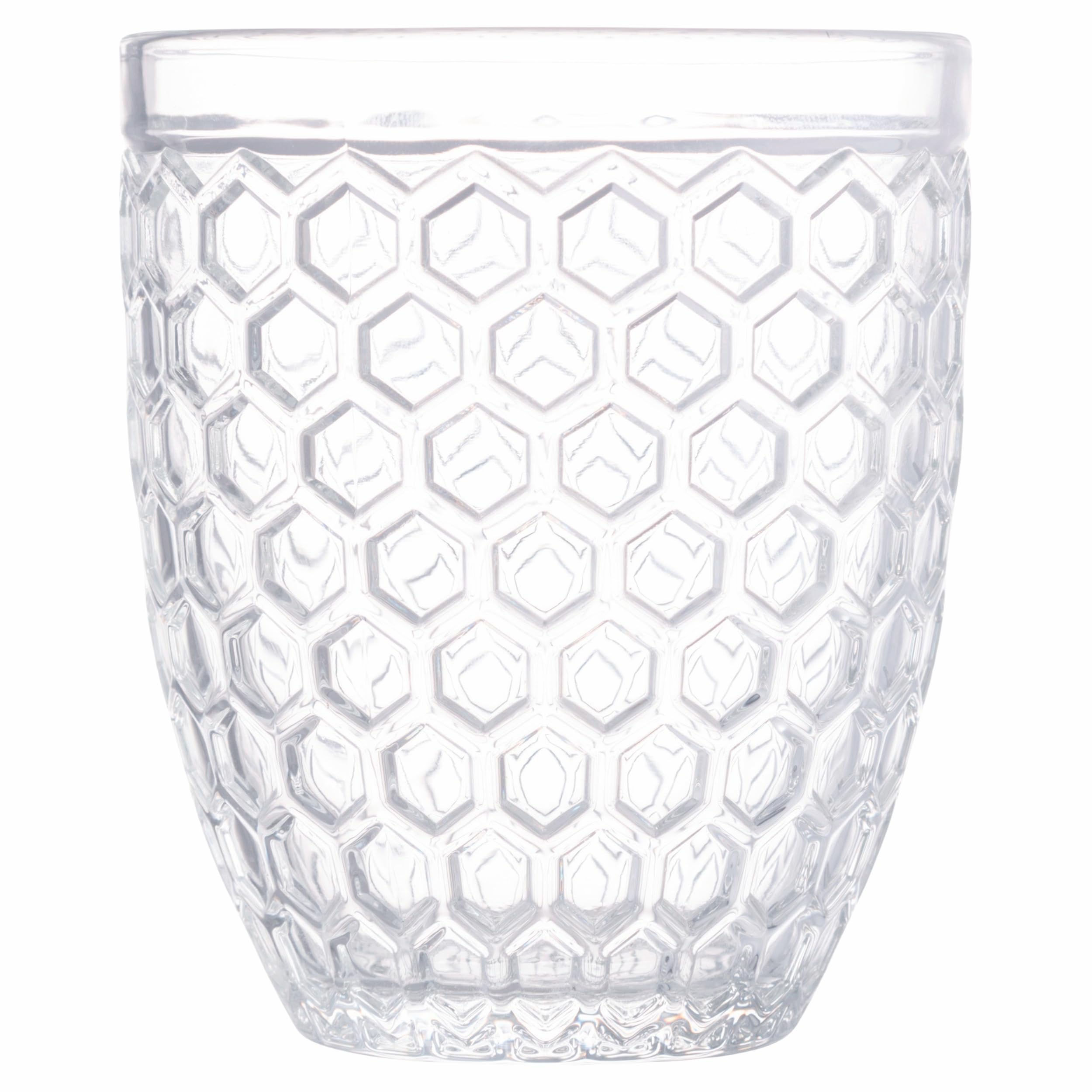 Set 6 bicchieri acqua 320 ml, in vetro trasparente decorato a rilievo, Geometrie Light