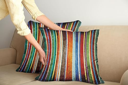 Ambesonne Juego de 2 fundas de cojín a rayas, líneas verticales, coloridas bandas retro, efectos de daño, pantalla desgastada, funda de almohada