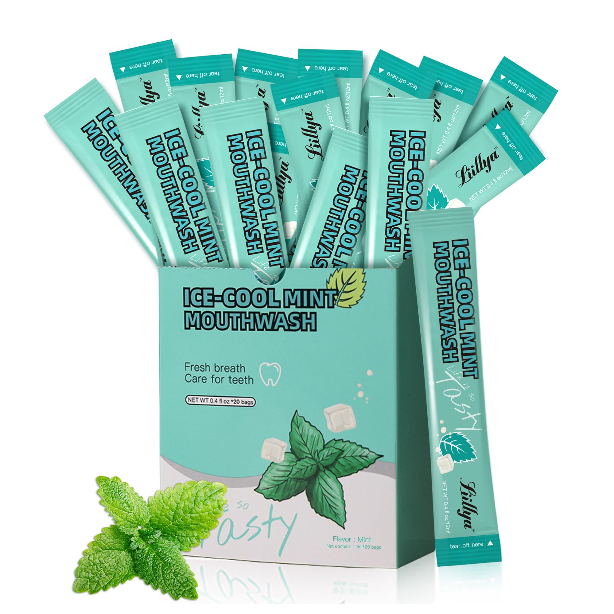 Mouthwash Travel Size, Individual Mini Mouthwash Alcohol Free,Cool Mint for Fresh Breath, Oral Care, Teeth & Gum Health, TSA Compliant, Portable Packets to Go, 0.41 Fl Oz x 20 Packs