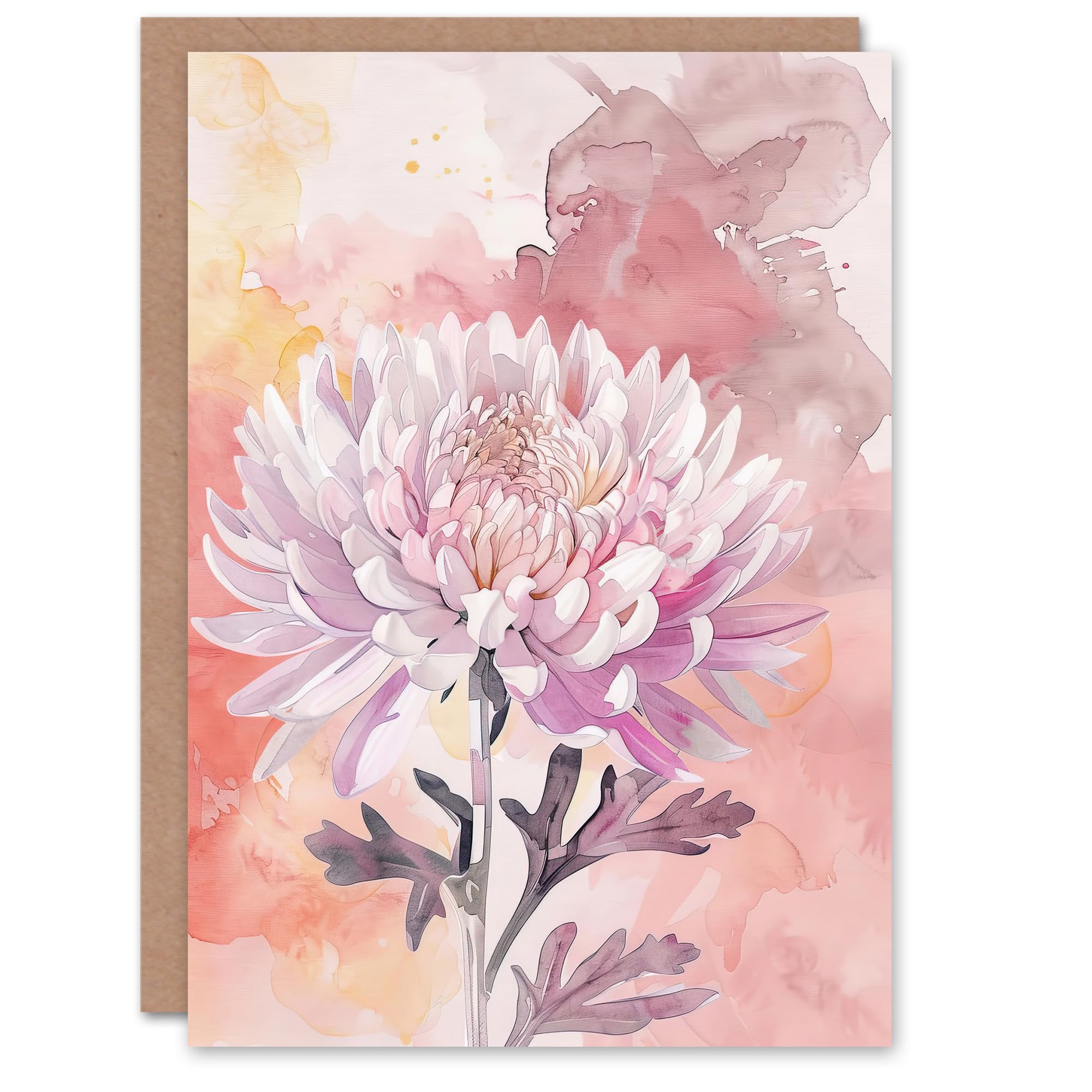 Artery8 Greeting Card Chrysanthemum Flower Watercolour Pastel Soft For Her Woman Birthday Card