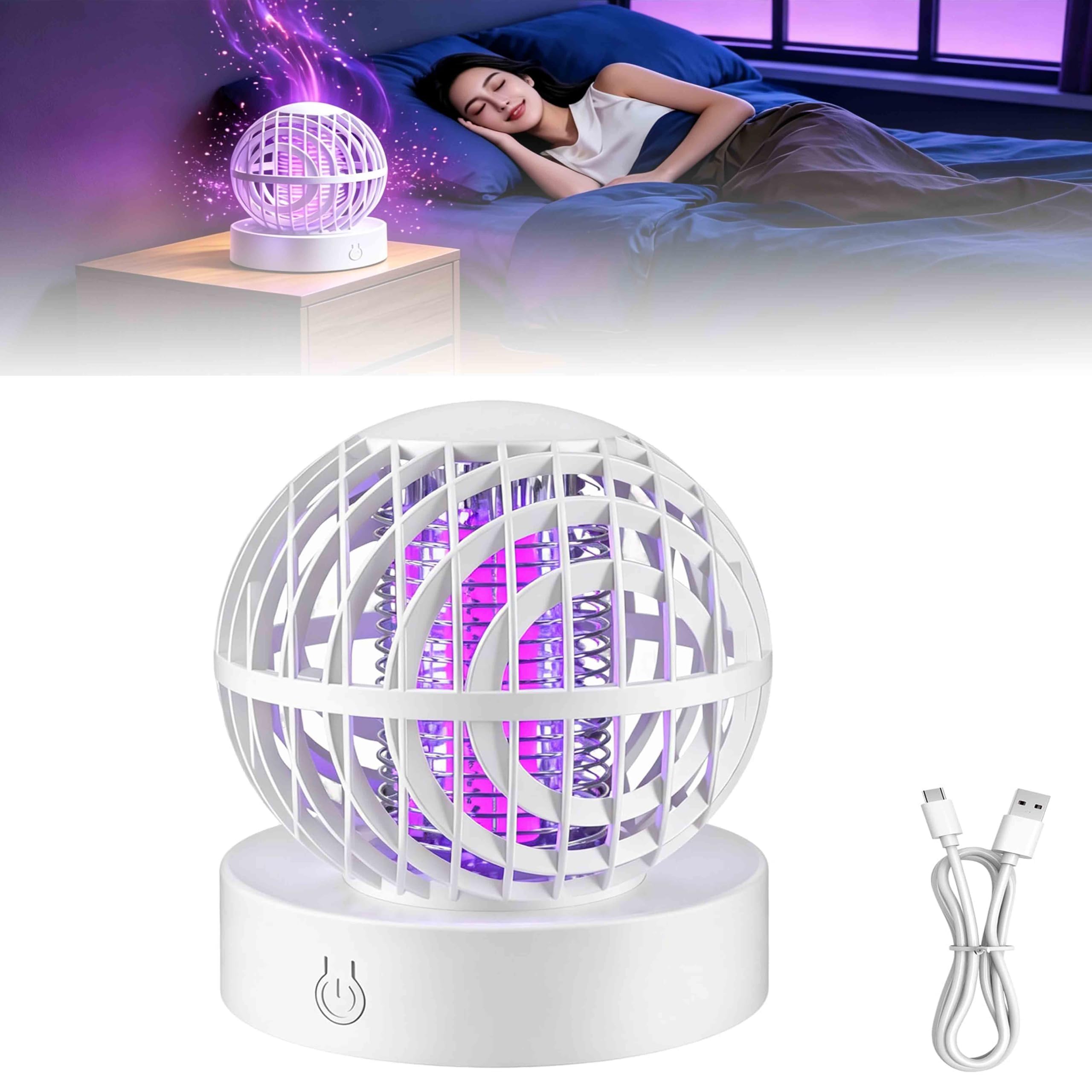 Rechargeable Bug Zapper, 2 in 1 Powerful Electric Fly Zapper with Warm Night Light, Silent Safe UV Mosquito Killer Lamp for Indoor, Outdoor, Bedroom, Travel, Walking, Fishing, Camping，White