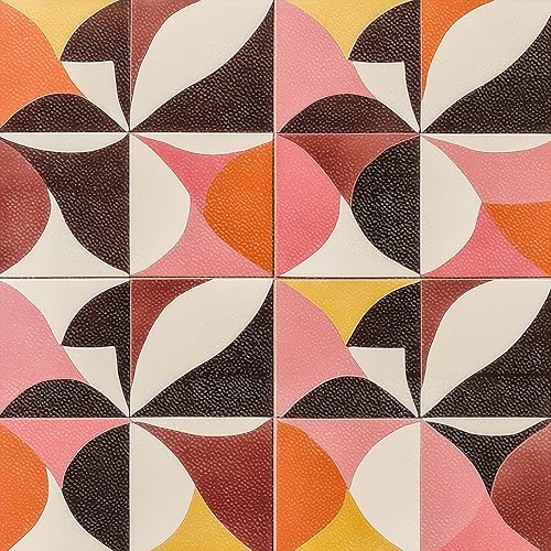 10 azulejos de 12 x 12 pulgadas con bloques de color geométricos abstractos retro para despegar y pegar, autoadhesivas, autoadhesivas, calcomanías