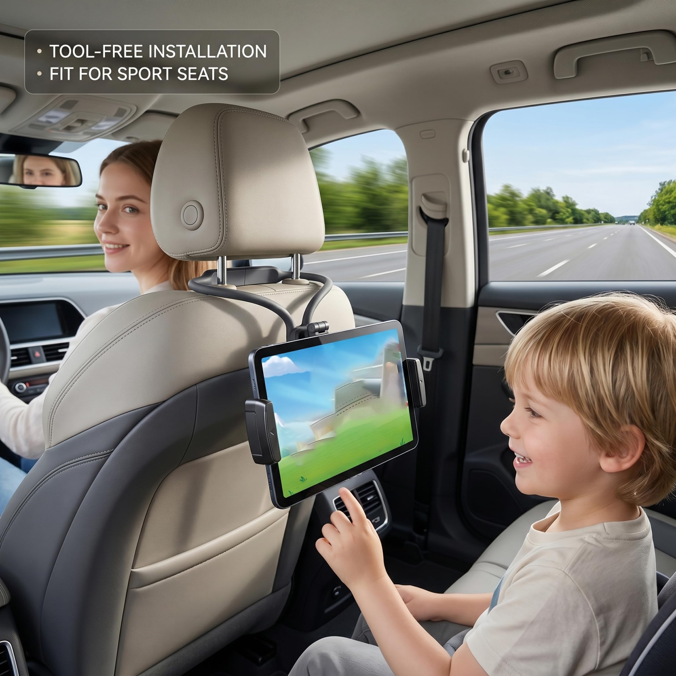 Support de tablette pour appui-tête, support de voiture sécurisé pour tablette avec vue réglable, installation sans outil, essentiels voyage pour enfants, voiture