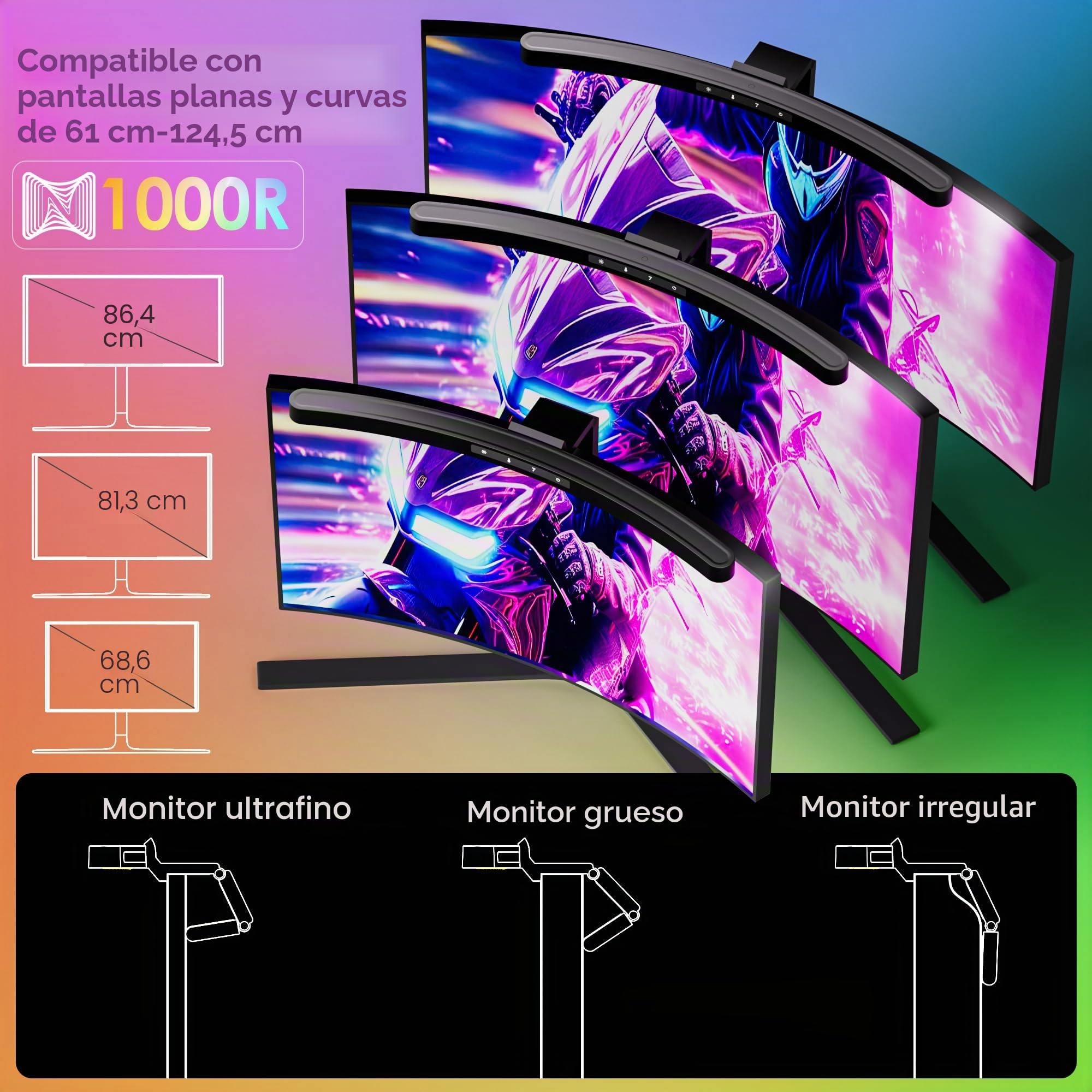 Quntis 45cm Lampara Monitor Curvo con RGB Retroiluminación, Barra Luz Monitor Curvo con Control Dual y Sincronización con la Música, Luz Antiazul, Sin Reflejos Lampara Ordenador para Oficina en Casa