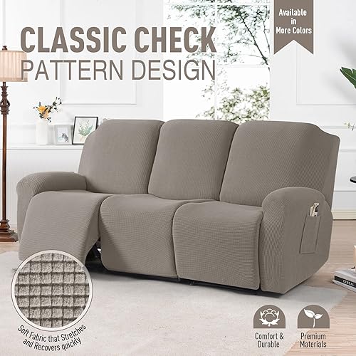 Miniatura 100 de TAOCOCO Fundas para sofá reclinable, 8 piezas, fundas elásticas para sofá grande de 3 asientos, fundas reclinables, protector de muebles con patrón