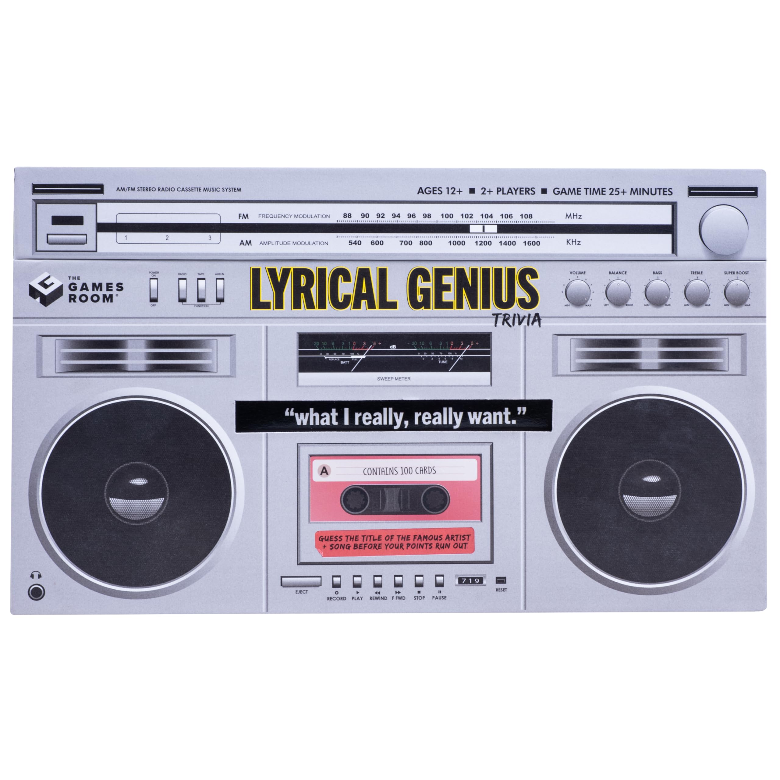 Fizz Creations Lyrical Genius. Musik-Trivia-Spiel. Nostalgisches Retro-Boombox-Design, Partyspiele, Familienspiel, 2+ Spieler, Spielzeit 25+ Minuten