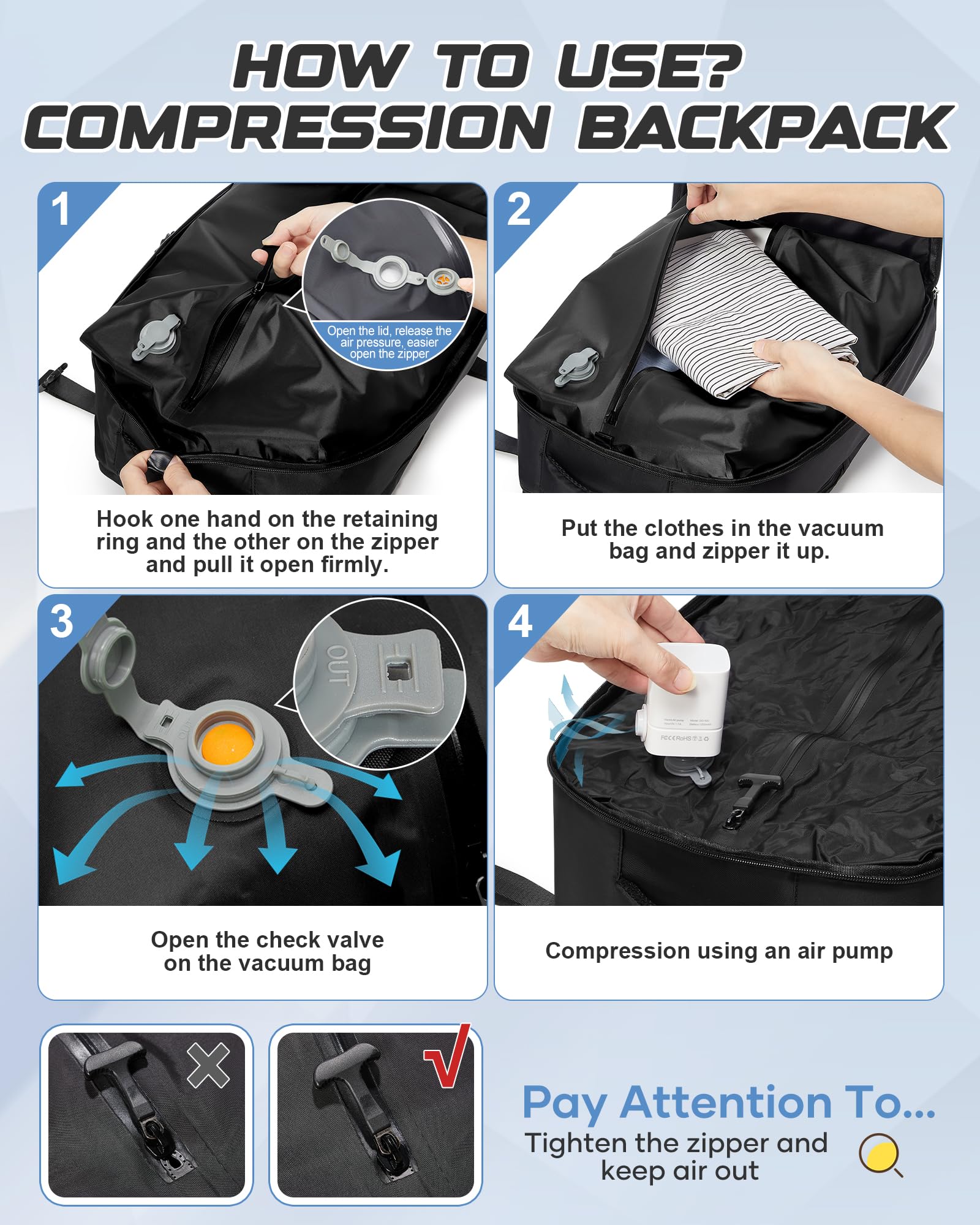 SEAFEW Mochilas de Vacío con Bomba Mochila Viaje Cabina Avion para Easyjet Bolsa de Cabina Equipaje de Mano Mochila de Senderismo Impermeable Cabina Mochila,F01-Negro