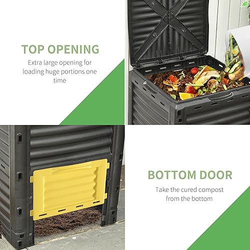 Miniatura 3 de Outsunny Contenedor de compostaje de jardín de 80 galones para exteriores, gran capacidad, compostador de creación rápida, caja de aireación de