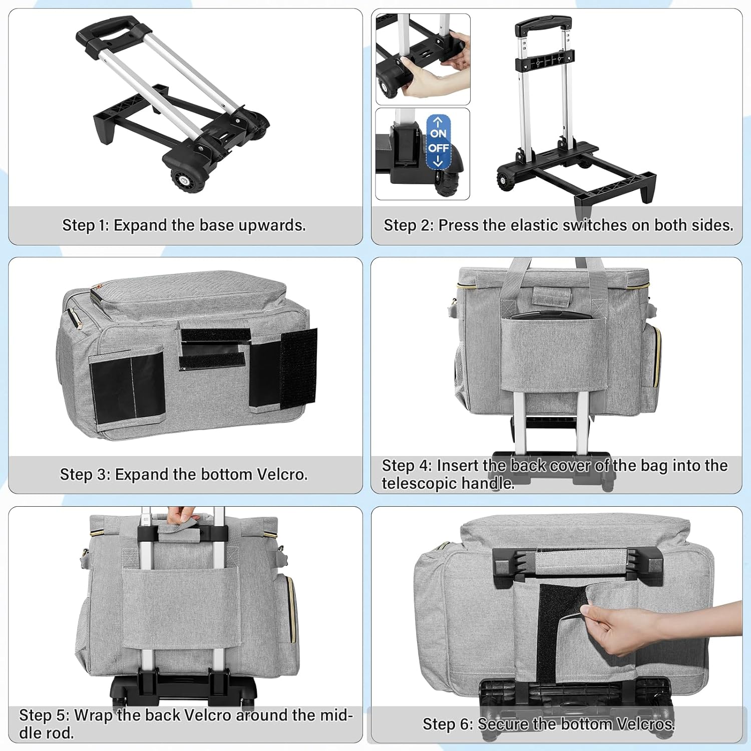 LIWSHWZ Rolling Teacher Tote Bag,Wheeled Teacher Bag with Detachable Dolly & File Teacher Tote,Fits for 15.6" Padded Laptop Sleeve,Large Roller Briefcase for Teaching,Office,Craft,Nurse(Grey - Image 7