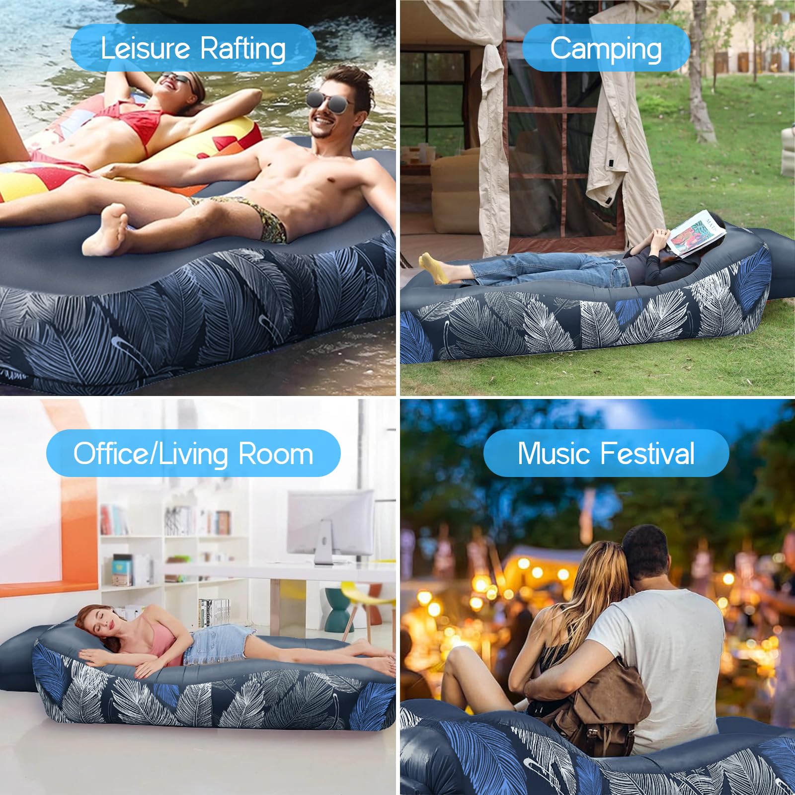Aufblasbares Sofa - 195 x 70 cm Aufblasbare Couch Camping Sofa mit Mesh &Tragetasche Wasserdichte Handyhülle, Aufblasbares Luftsofa Air Lounger Tragbar Aufblasbar für Outdoor Strand (Marineblau)