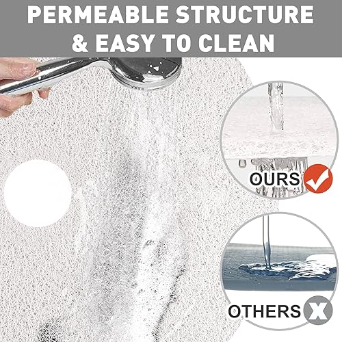 Miniatura 5 de Alfombrilla de ducha antideslizante alfombrillas de ducha redondas grandes de 24 pulgadas de diámetro con orificio de drenaje en el medio - Esponja