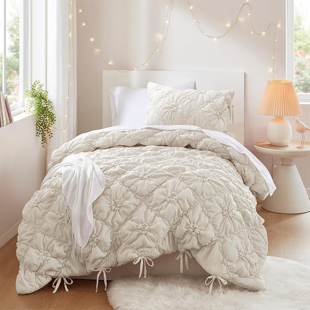 Intelligent Design Intelligent Design Puffy Floral Shabby Chic Ivory Twin Comforter Set, 2pc | Girls Bedroom Bedding, Back to School, Boho, Ultra Soft, Lightweight, Machine Washable, Easy Care, All-Season, Cozy, Twin, Ivory