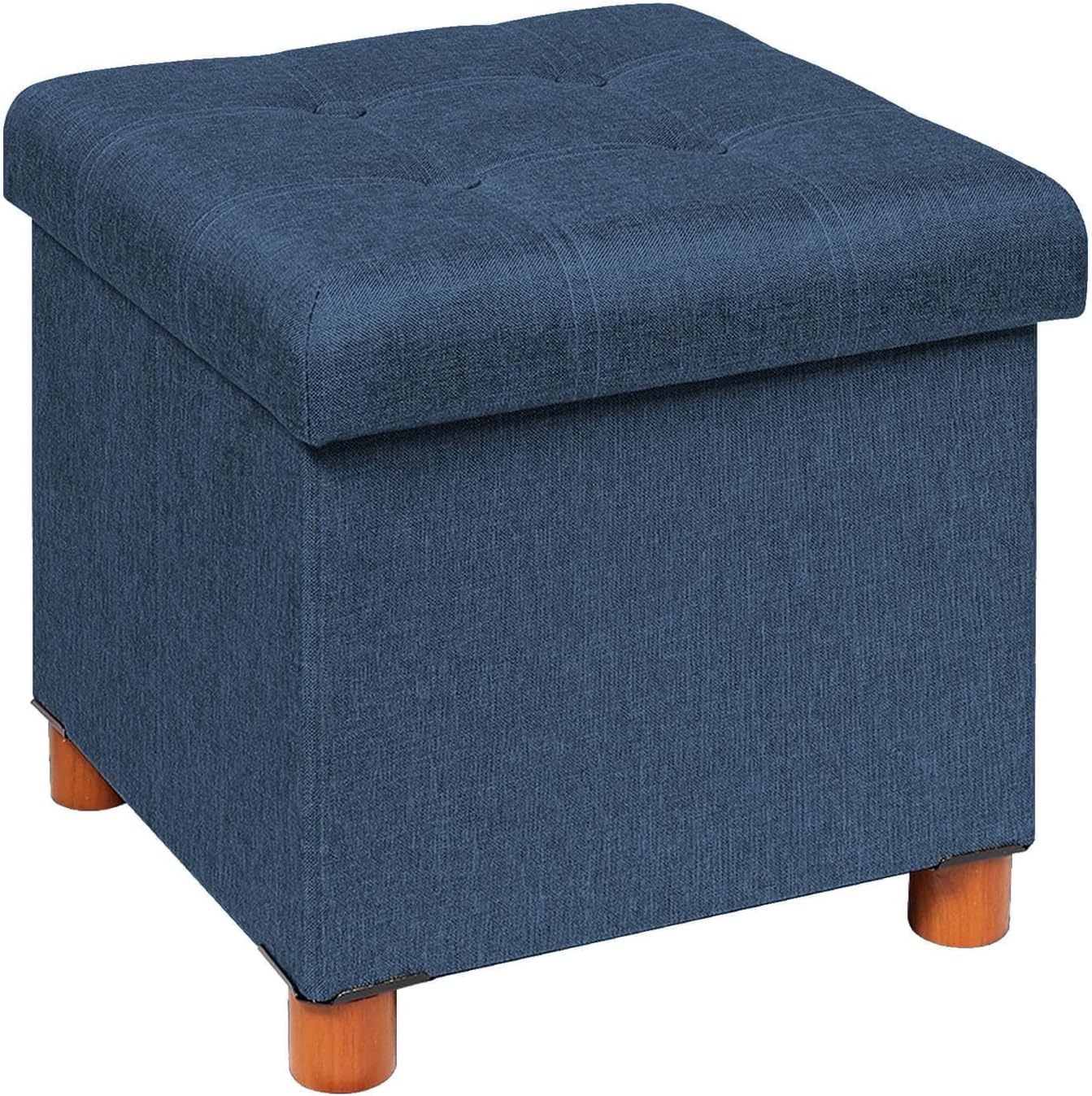 B FSOBEIIALEO Storage Ottoman with Tray, Foot Stools and Ottomans with Legs, Storage Cube Seat Linen Blue 15"