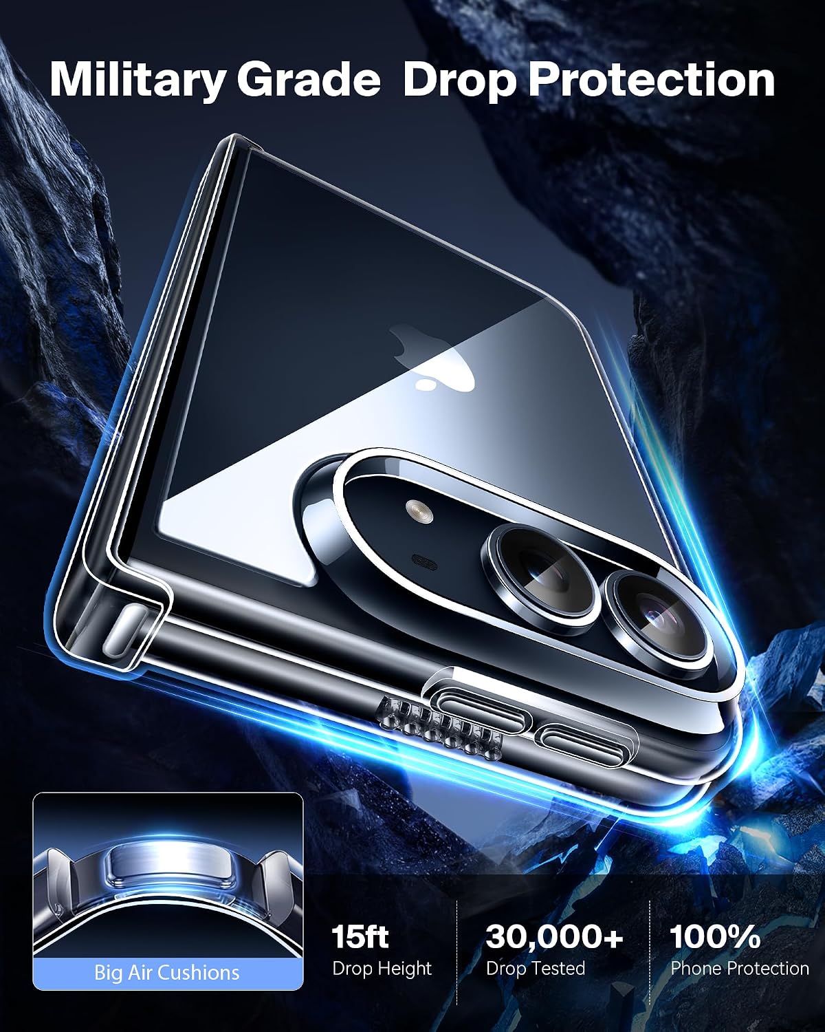 Mkeke for iPhone Duo Case Clear with Full Hinge Protection