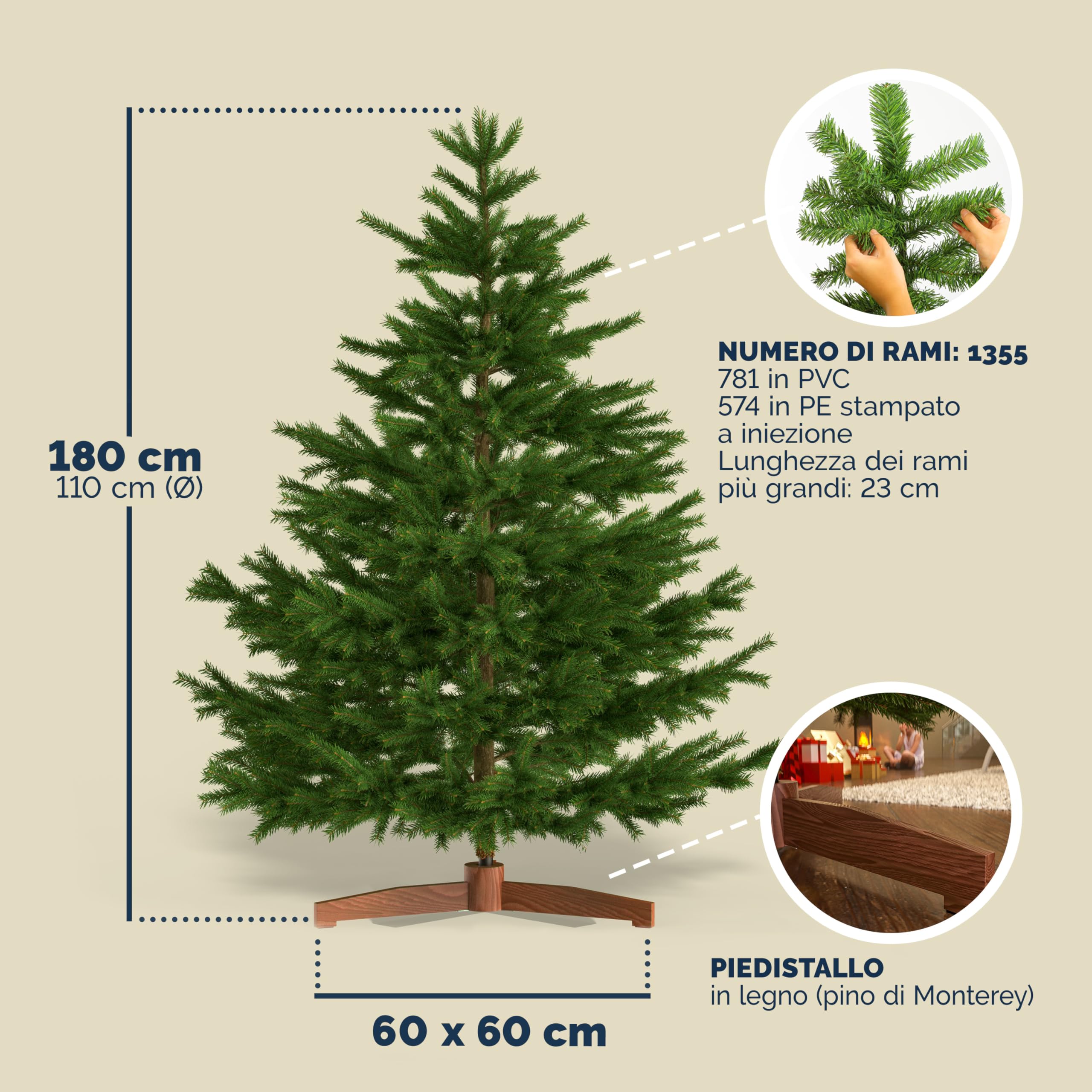 CASARIA Albero di Natale Artificiale 180x110cm