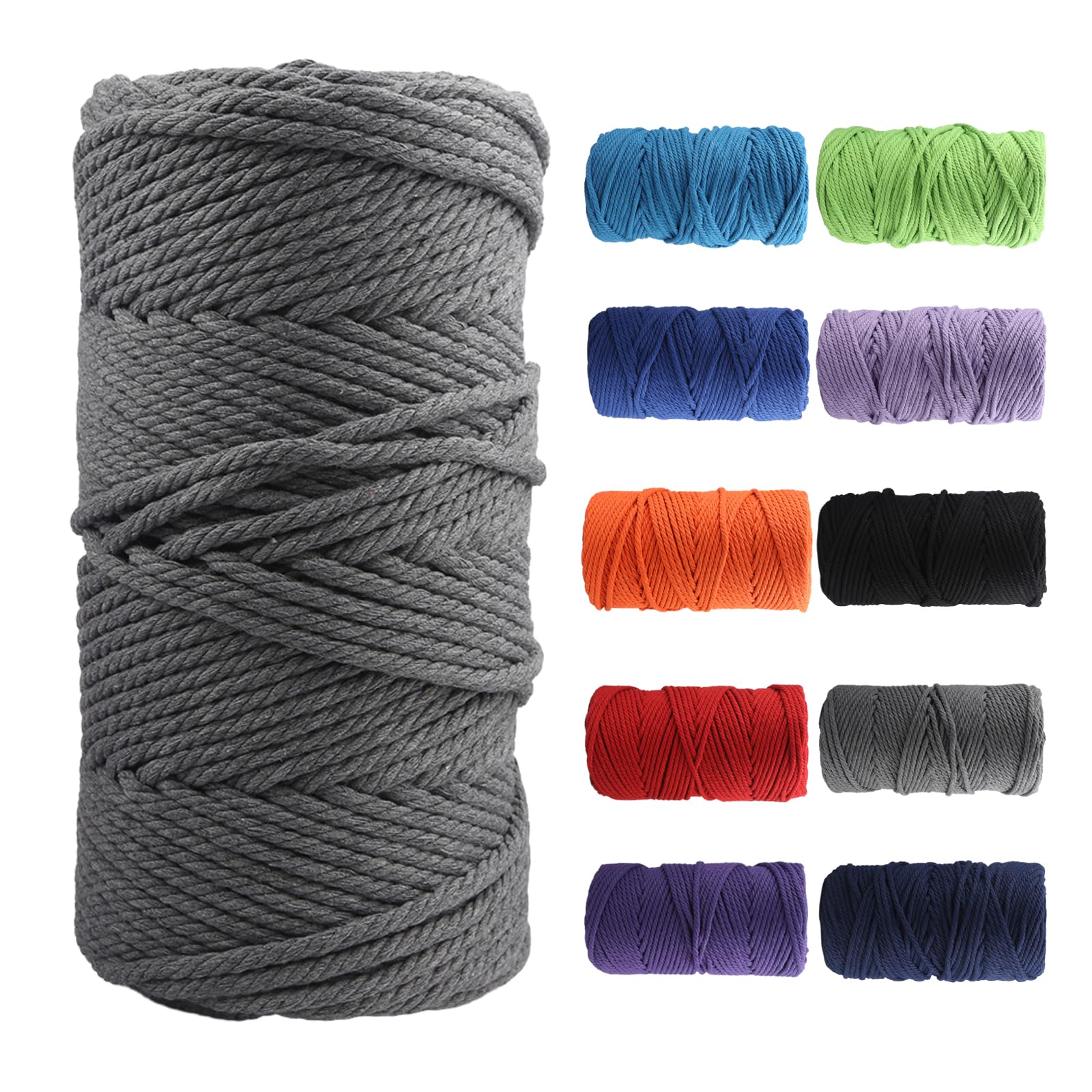 Macrame Cotton Cord 5mm×100m, Soft 4 Strand Twisted Natural Cotton for Handmade Wall Hanging, DIY, Craft Making, Knitting, Plant Hangers, Decorative Projects (Grey) — image 1