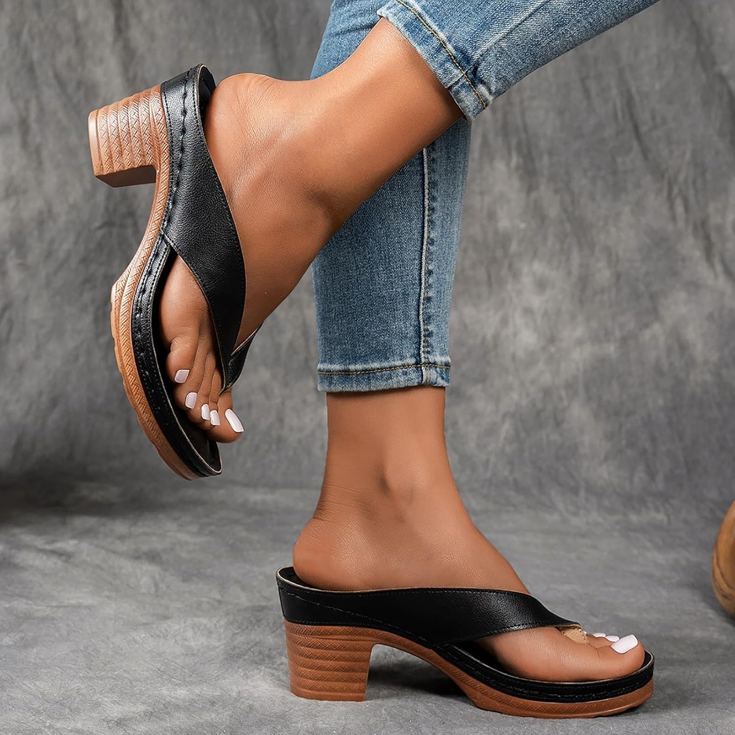 Women's Orthopedic Wedge Sandals 2026,Arch Support Chunky Heel Flip Flops,Dressy Slip-On Open Toe Thong Sandals for Wedding,Party,Casual,Beach - Image 5