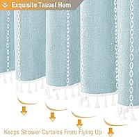 Vista 6 de BTTN Boho Farmhouse Shower Curtain, Linen Rustic Weighted Striped Fabric Shower Curtain with Tassel, Water Repellent, Modern Bohemian Vintage Cloth