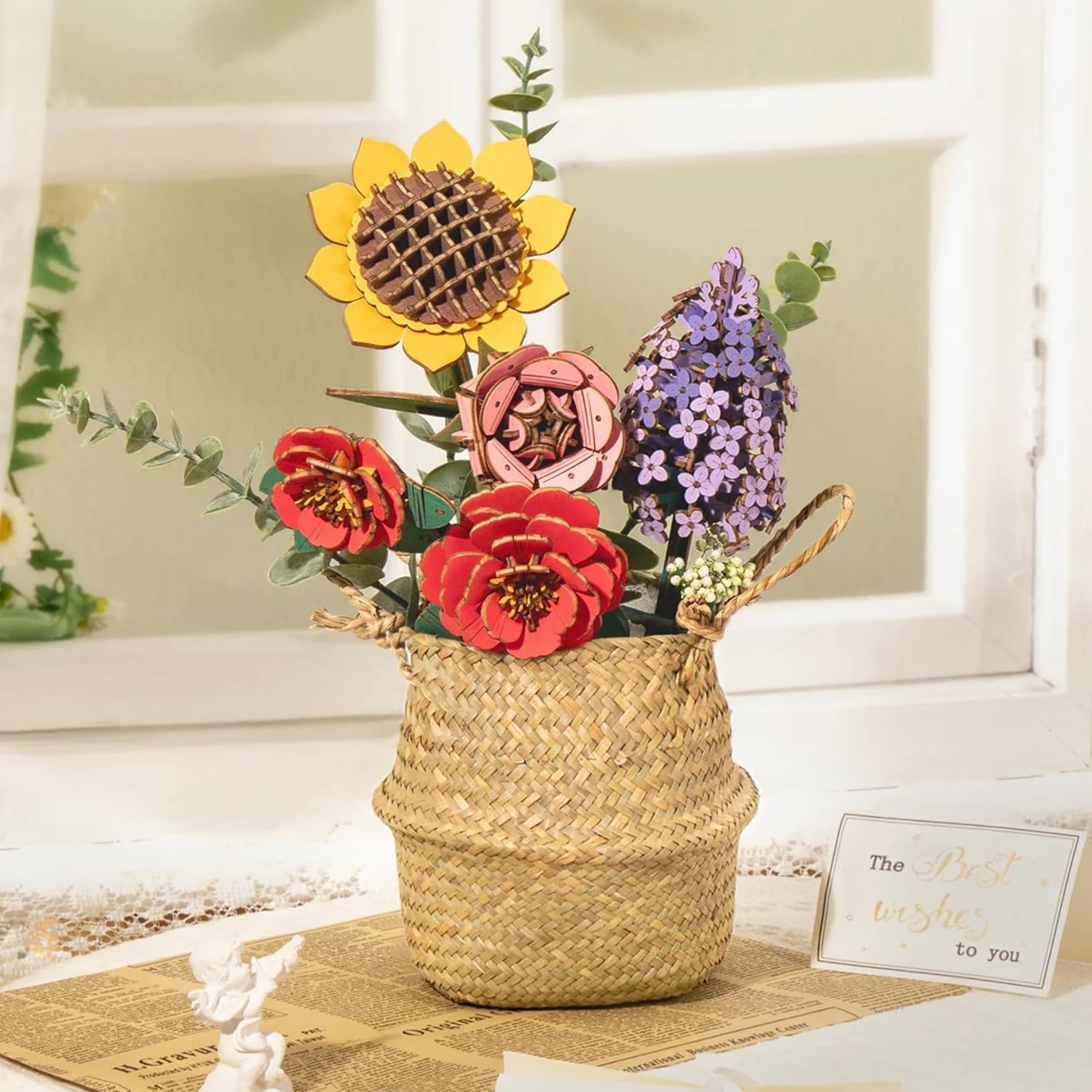 Hands Craft 3D Wooden Puzzle Craft Set – Botanical Garden Collection, DIY Building Kit with 3D Flower Puzzles - Sunflower, Lilac, Rose, Camellia. Decorative Wooden Floral Art for Home Decor
