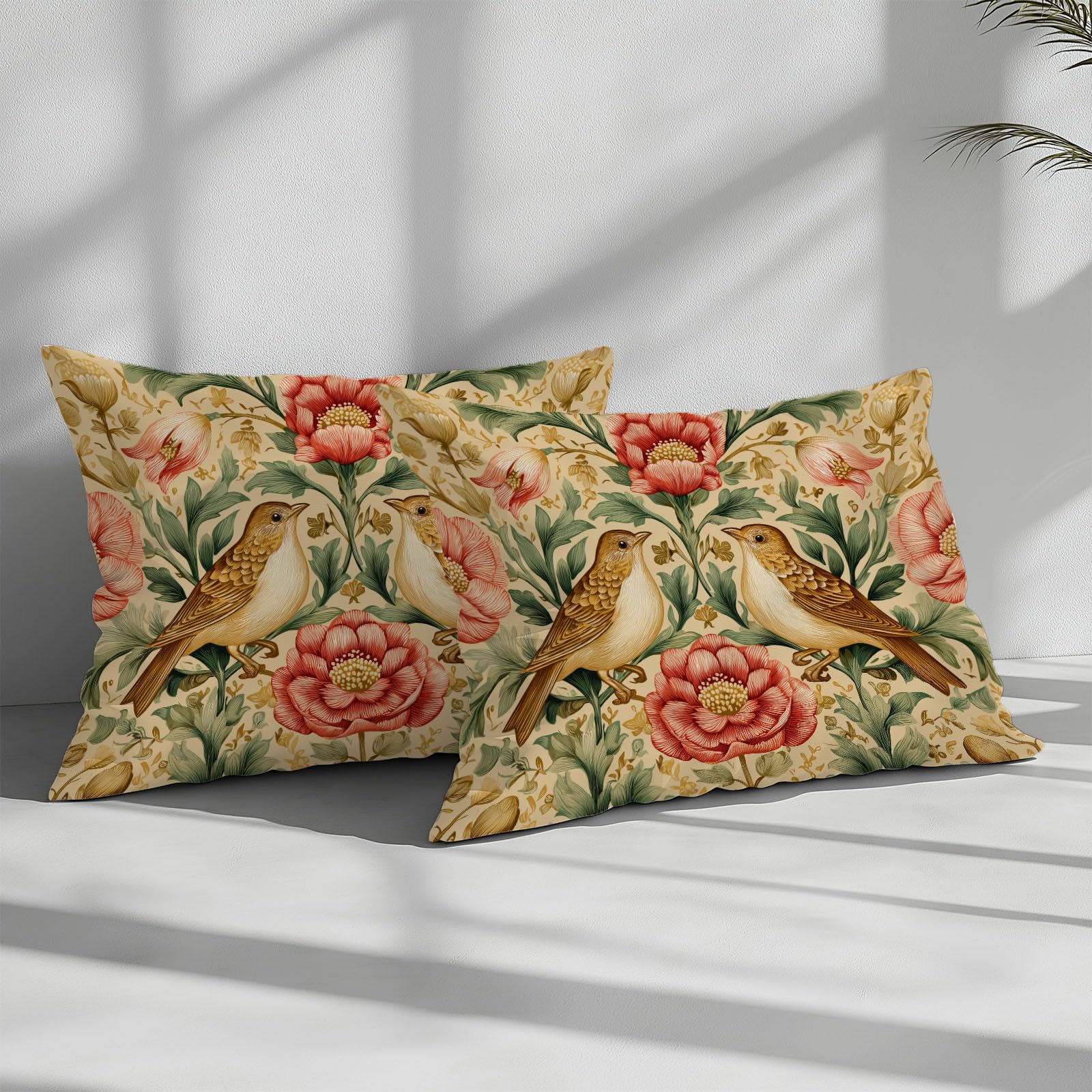 William Morris Art Ptaki Poszwa na kołdrę, 3-częściowy zestaw pościeli z mikrofibry, zestaw pościeli z zamkiem błyskawicznym i 2 poszewkami do sypialni lub luksusowego hotelu, 200 x 200 cm