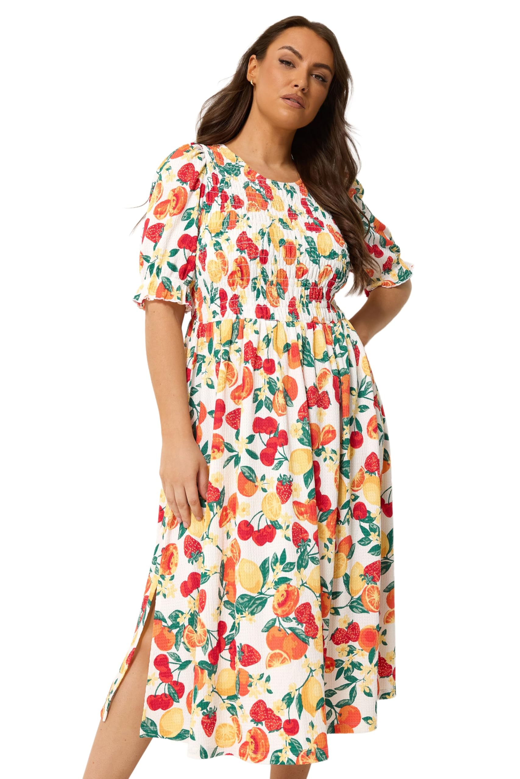 Yours Women's Multicolor Shirred Fruit Print Dress | : Size 20