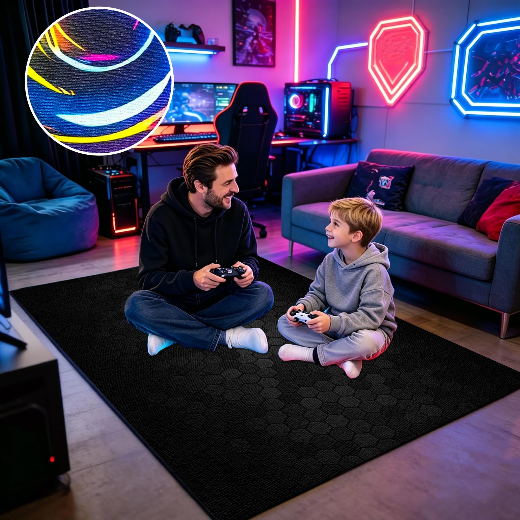 Gaming Teppich 3D Junge Coole Für Teenager Kinderzimmer, Geeignet Schlafzimmer E-Sport Zimmer Gaming Zimmer Für Teppich Jungen Bodenschutzmatte 90 x 120 cm
