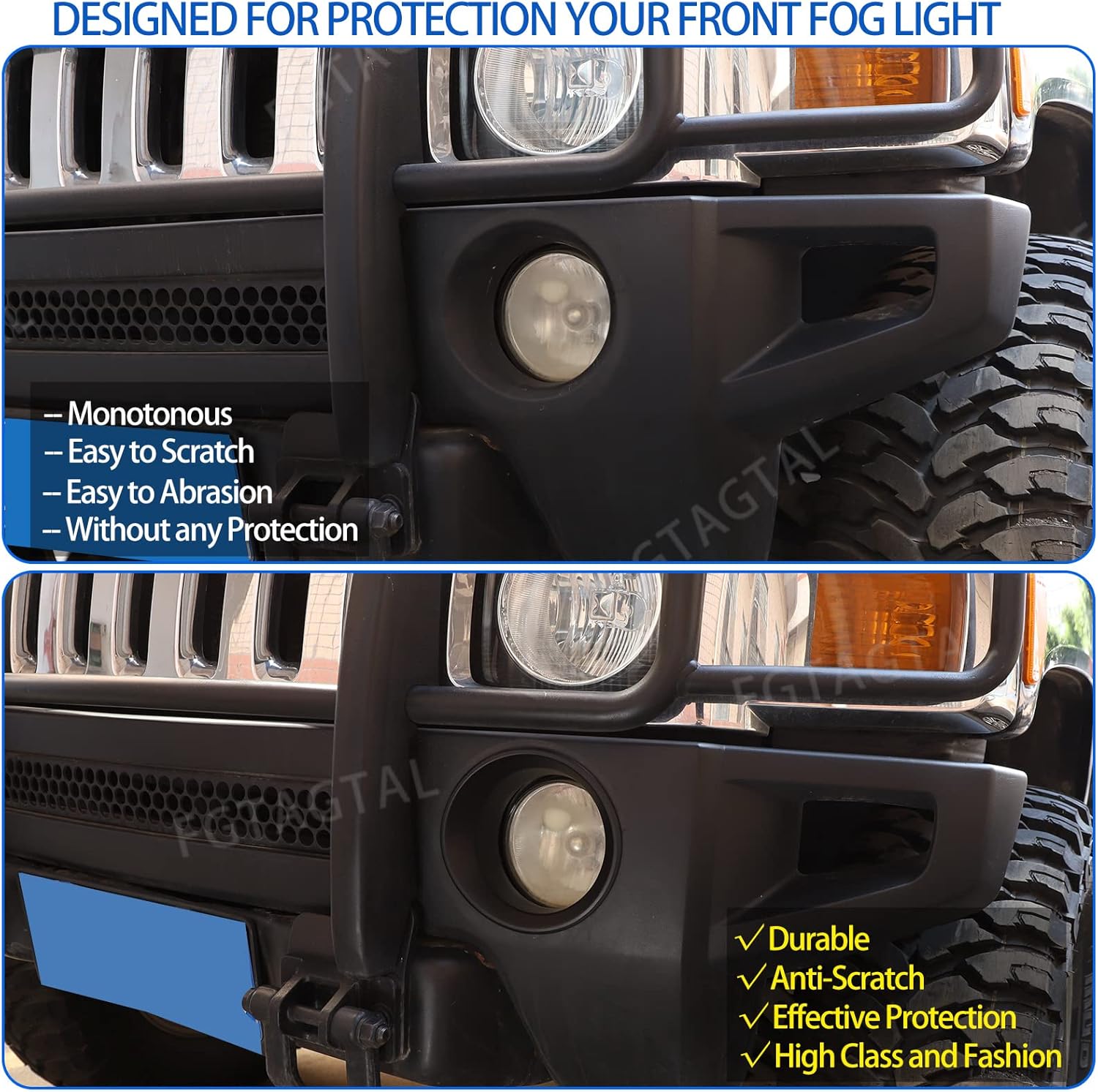 Front Bumper Driving Fog Light Ring Bezels Covers Trim Molding Fit for Hummer H3 2005-2009, ABS Front Fog Light Lamp Decoration Protector Accessories, 2PCS (Matte Black)