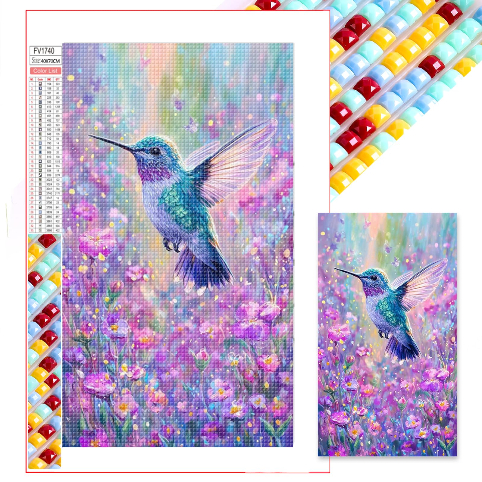 Poetrydraw Hummingbird2 Hummingbird In The Flowerbeds Diamond Art Gem Art For Gift Home Decor 40X70cm (Hummingbird2)