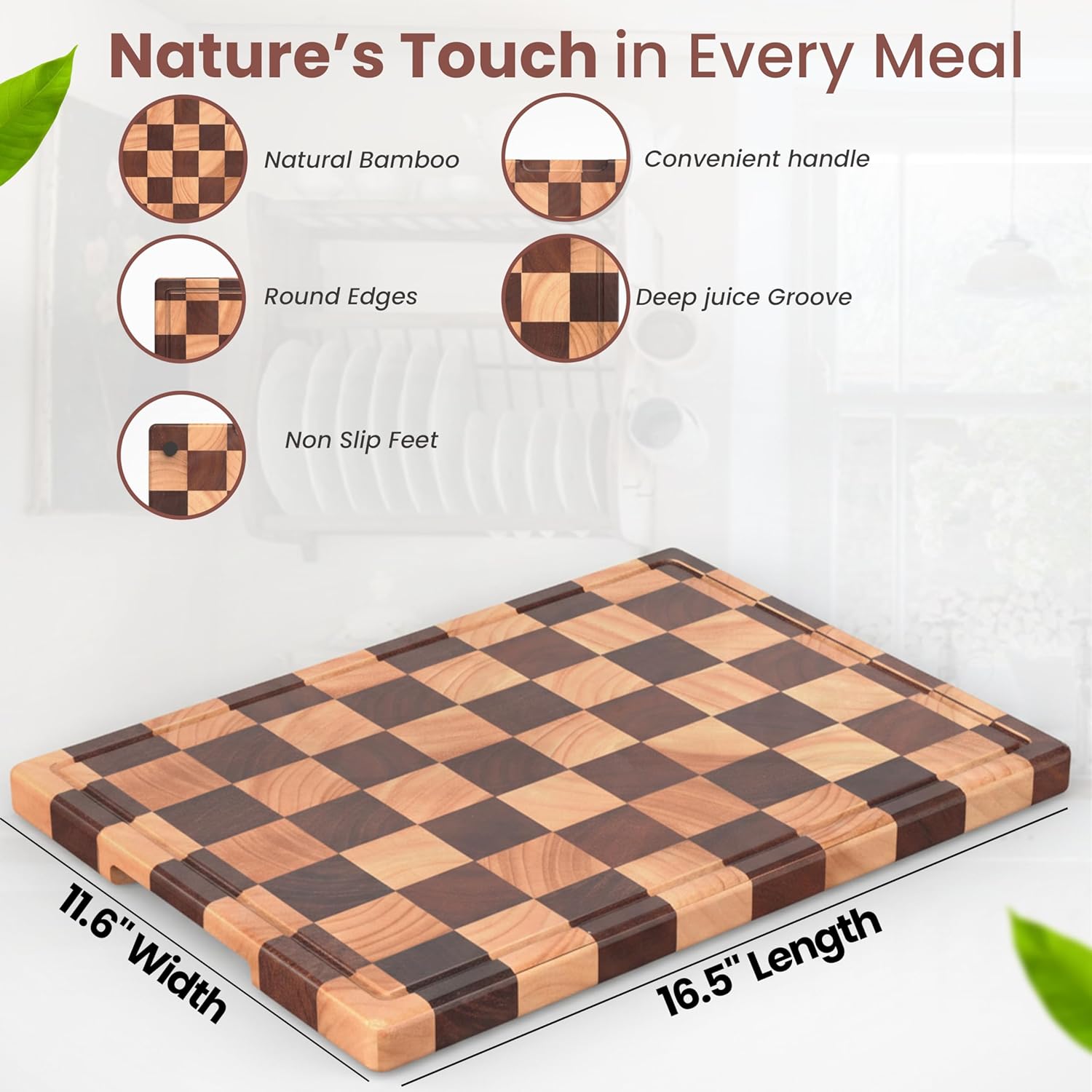 Checkered Cutting Board, Premium Wooden Cutting Boards for Kitchen, Durable Butcher Block Style for Chopping & Serving