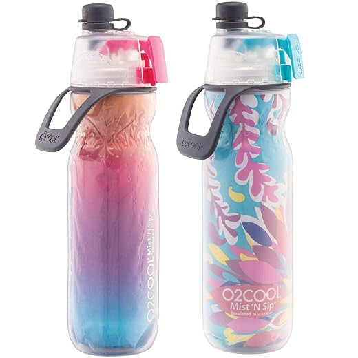 O2COOL Mist N Sip 20 oz Misting Sports Water Bottle 2-Pack Ombre