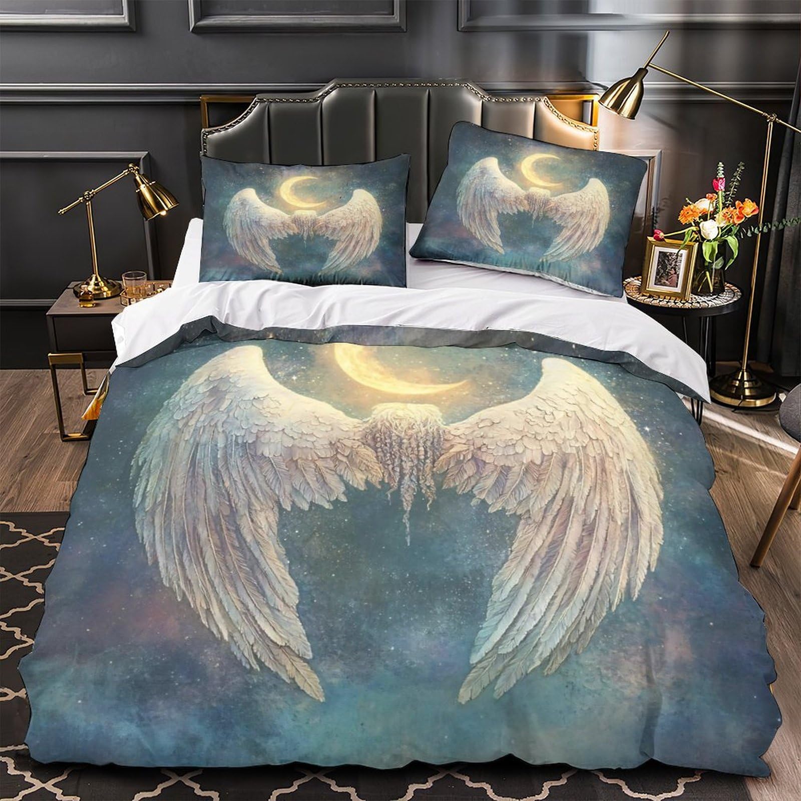 Housse de couette ailes d'ange 3D microfibre parure lit 220x240