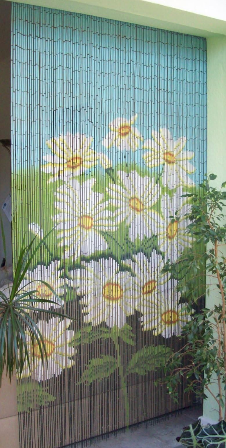Bamboo Door Curtain with Marguerite in Custom Sizes Approx. 115x220 cm