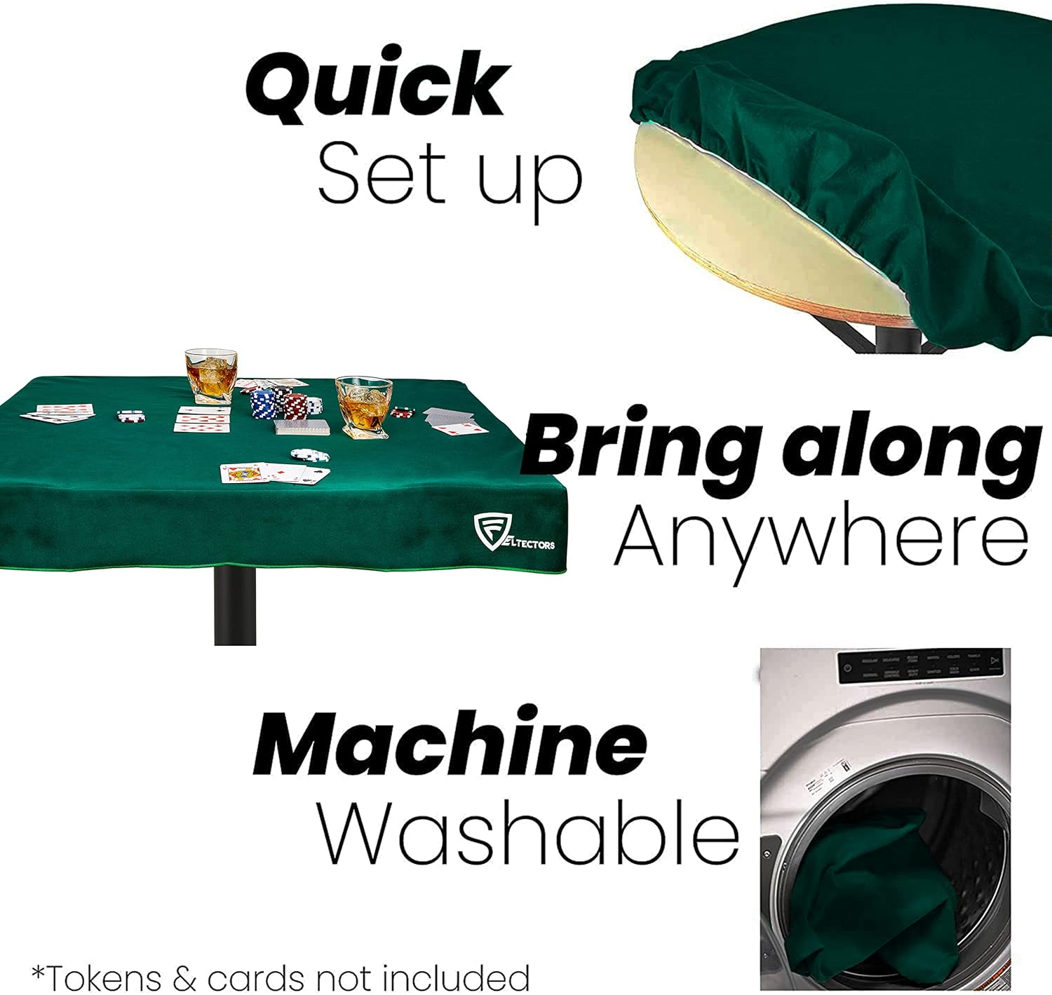 Felt Card Game Table Cover 38 Inch for Playing Cards, Poker, Mahjong, Domino, Bridge and Board Game - Green