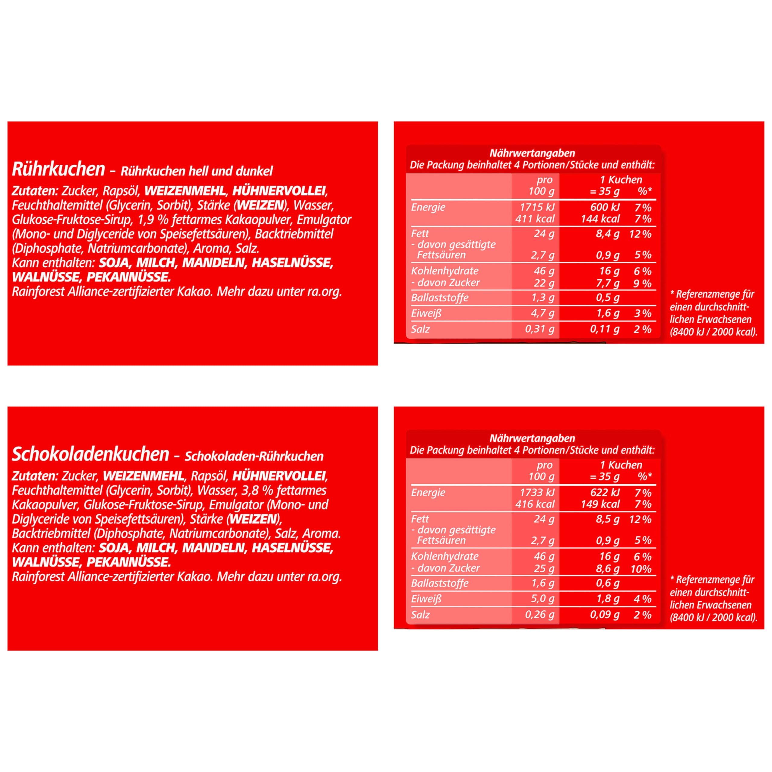Dr. Oetker Kuchensnack Duo & Schoko Probier-Set 10er Pack, 5 x Duo, 5 x Schoko, pro Packung jeweils 4 Stück à 35 g, Kuchen Snack ohne Schokoladenüberzug, einzeln verpackt, ideal für unterwegs