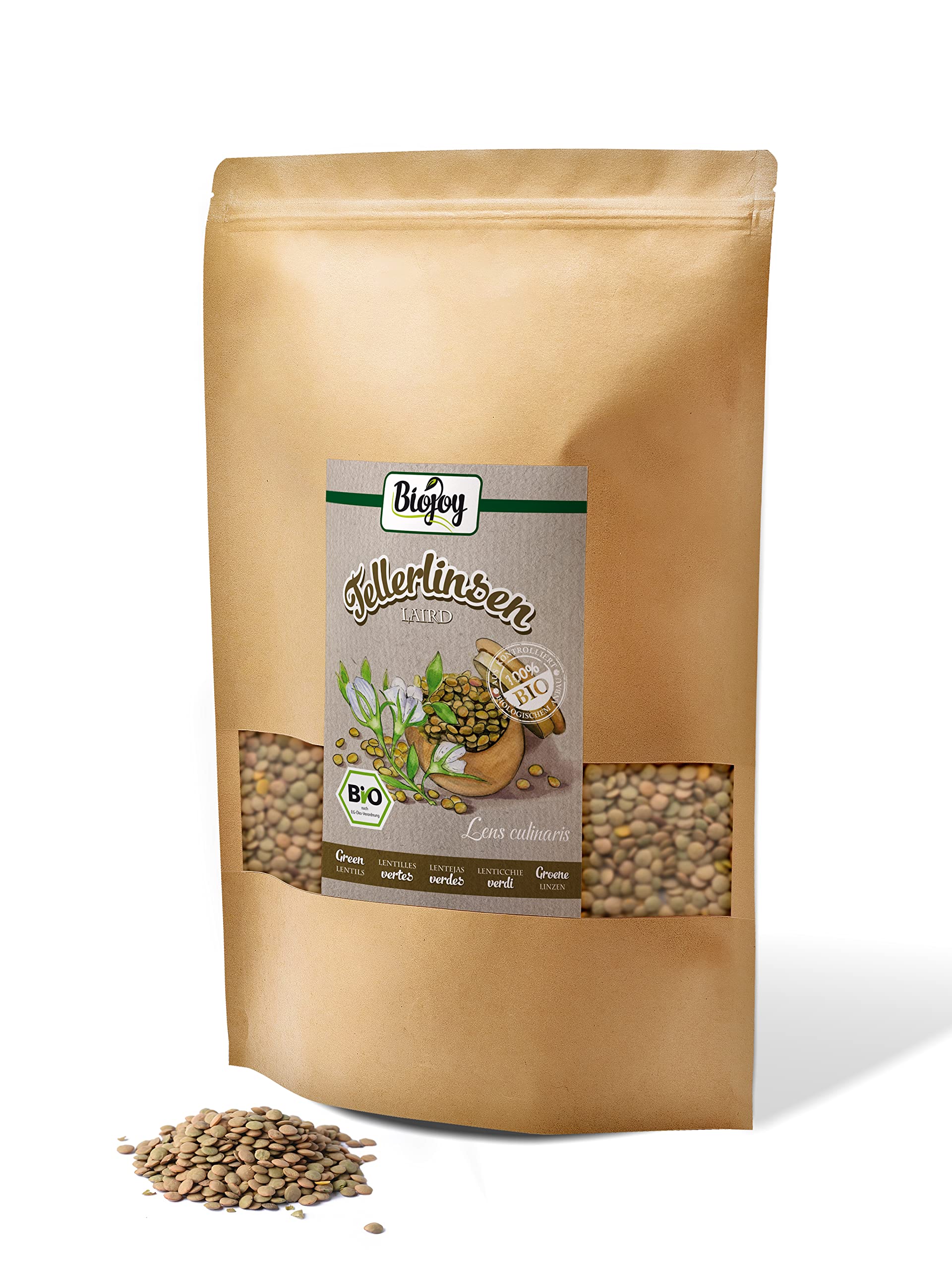 Biojoy Lentejas verdes Laird (2,5 kg), crudas y enteras, sin aditivos