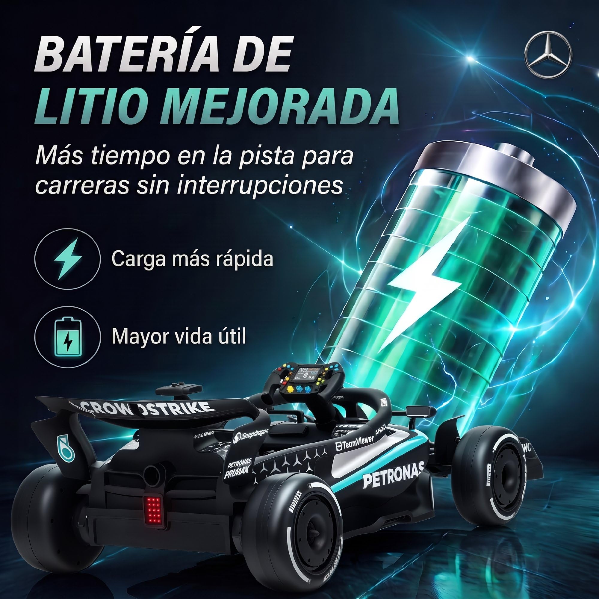 AIYAPLAY Kart Eléctrico para Niños 12V Mercedes-AMG Petronas F1 Negro