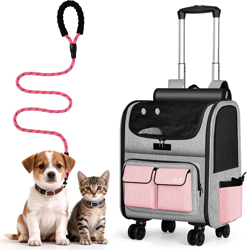 Caixa de Transporte Rígida Dobrável para Gatos com Rodas Rosa MGB 38,1 x 31 x 54,1 cm