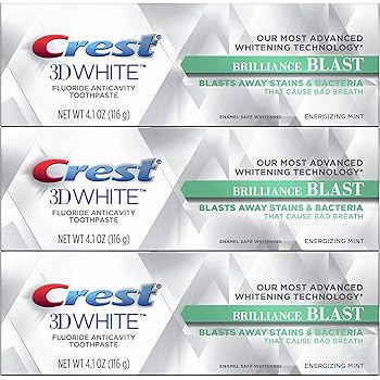 Amazon Com Crest 3d White Brilliance Blast Whitening Toothpaste Energizing Mint 3 Count Beauty