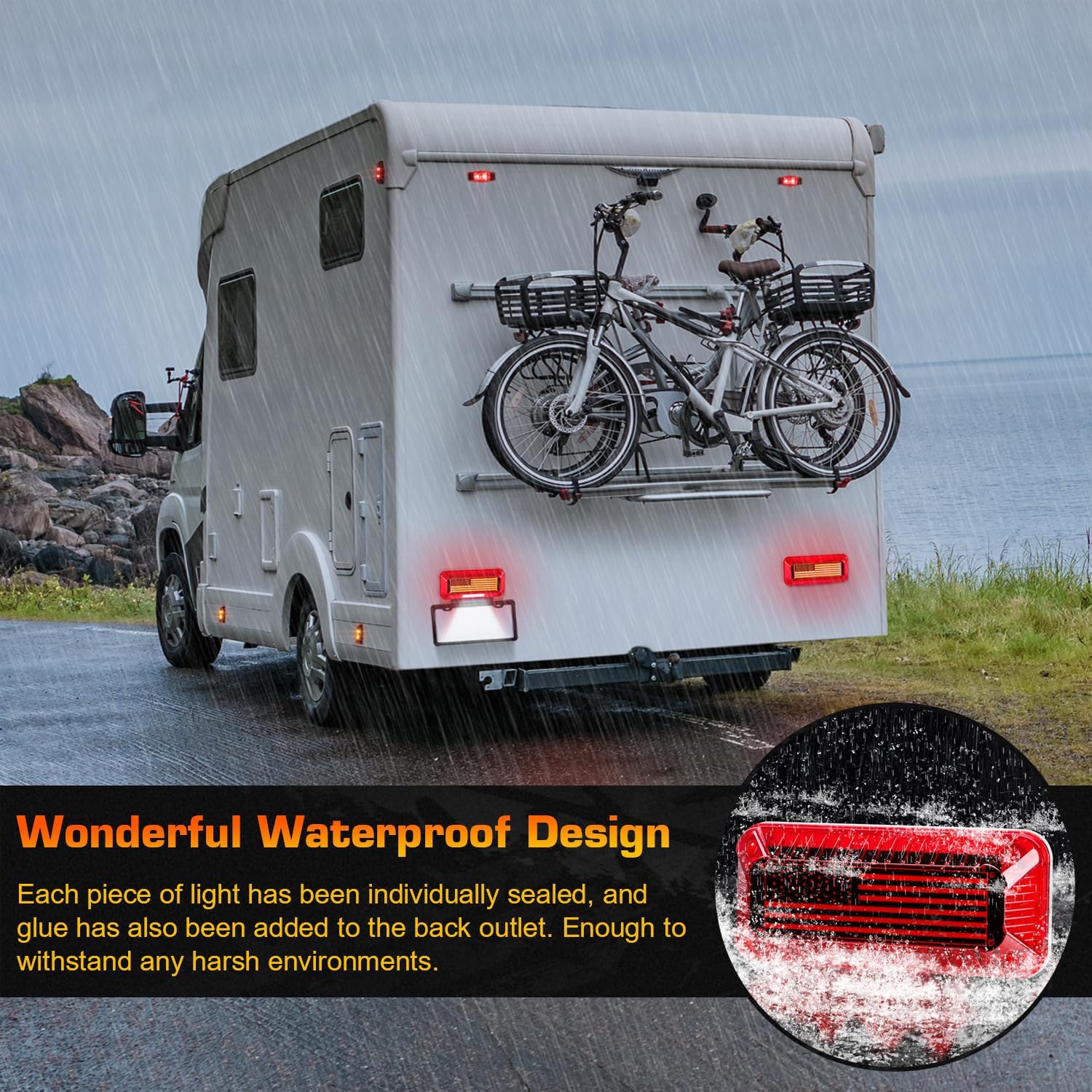 LINKITOM LED Trailer Light Kit, 2-Pack RV Camper Tail Lights, 10pcs Side Marker Lights, and RV Porch Light - Surface Mount for Trailers, RVs, Campers, IP67 Waterproof