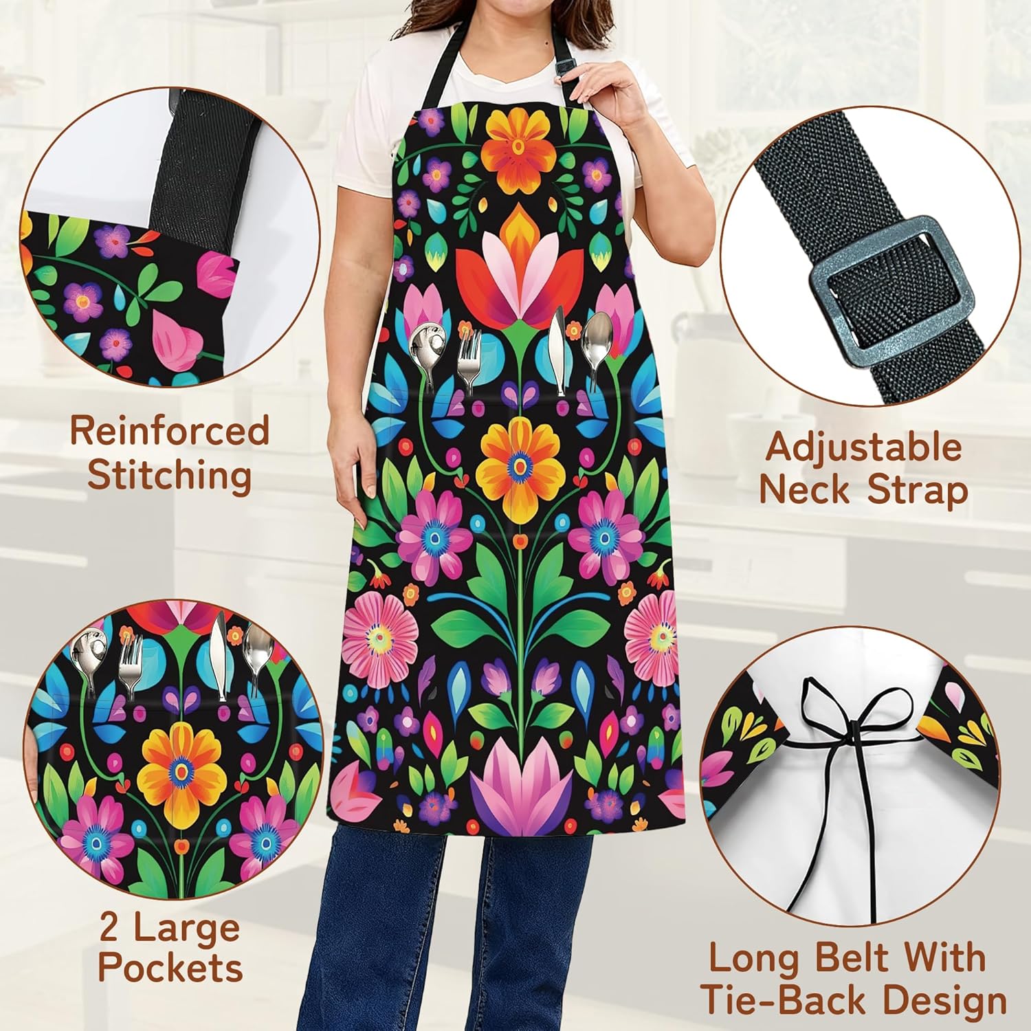 Kitchen Apron with Pocket,Waterproof Adjustable Neck and Long Ties, Cooking Baking Gardening Painting Apron for Women - Image 3