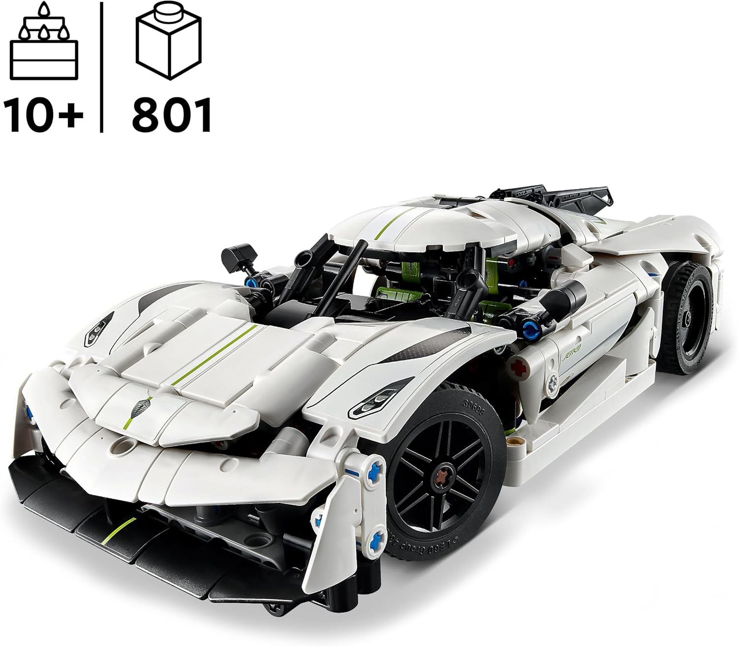 LEGO Technic Koenigsegg Jesko Absolut White Hypercar 42184 – 801 Pieces, Working V8 Engine, Differential & 90° Dihedral Doors | Ages 10+ | Car Gift for Kids and Adults
