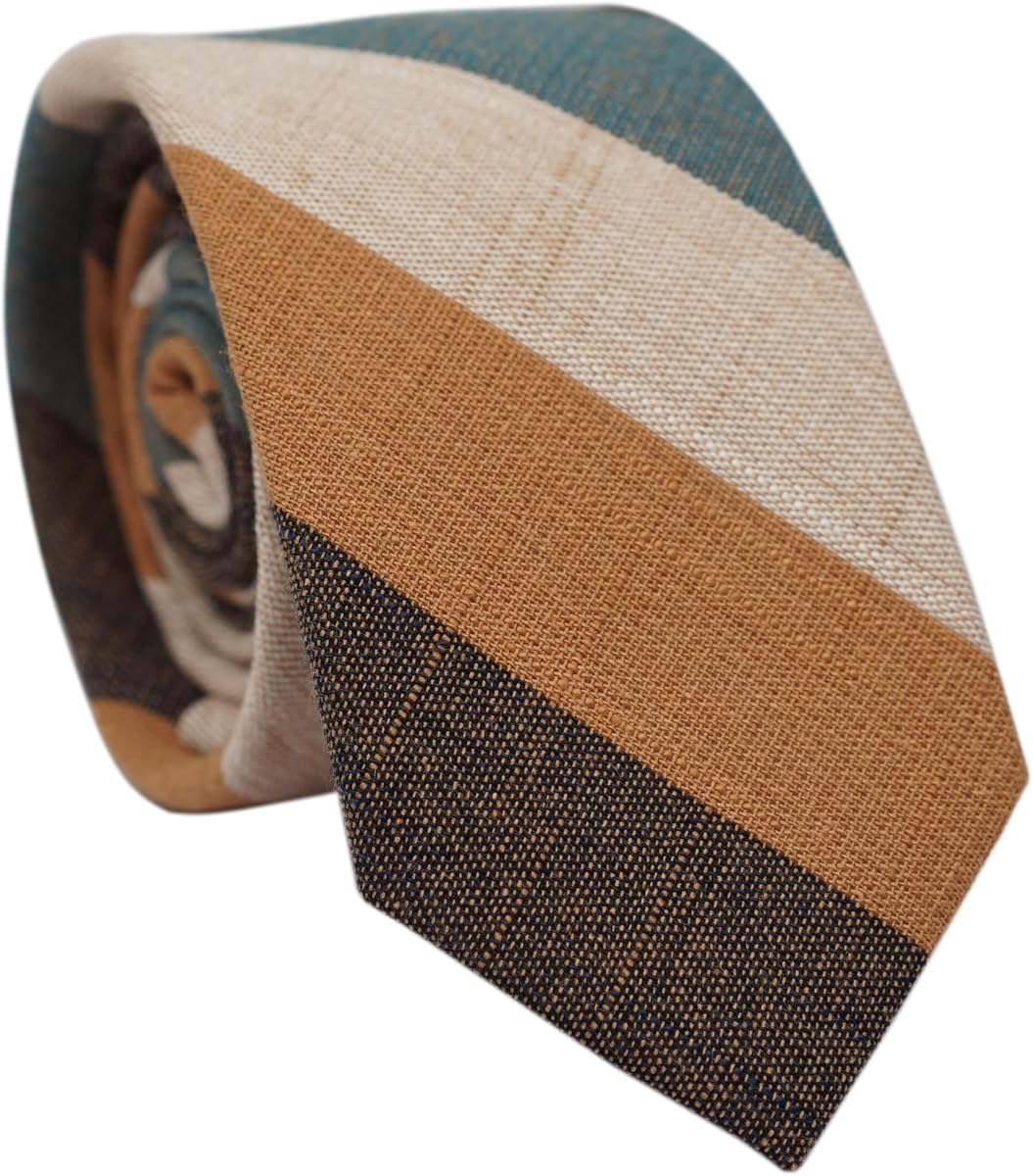 BELLUNO Men's 2.5 inch Skinny Solid Cotton Linen Ties