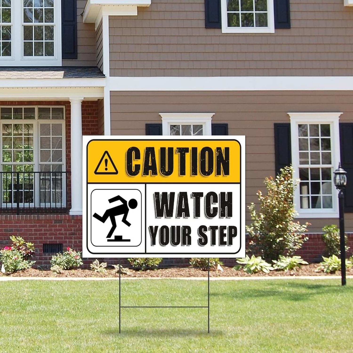 Caution Watch Your Step Yard Signs Warning Sign with Stakes Notice Attention Funny Sarcastic Sign 18x24in Durable Weather Outdoor Decorations Signs for Home Yard Lawn Party Decor