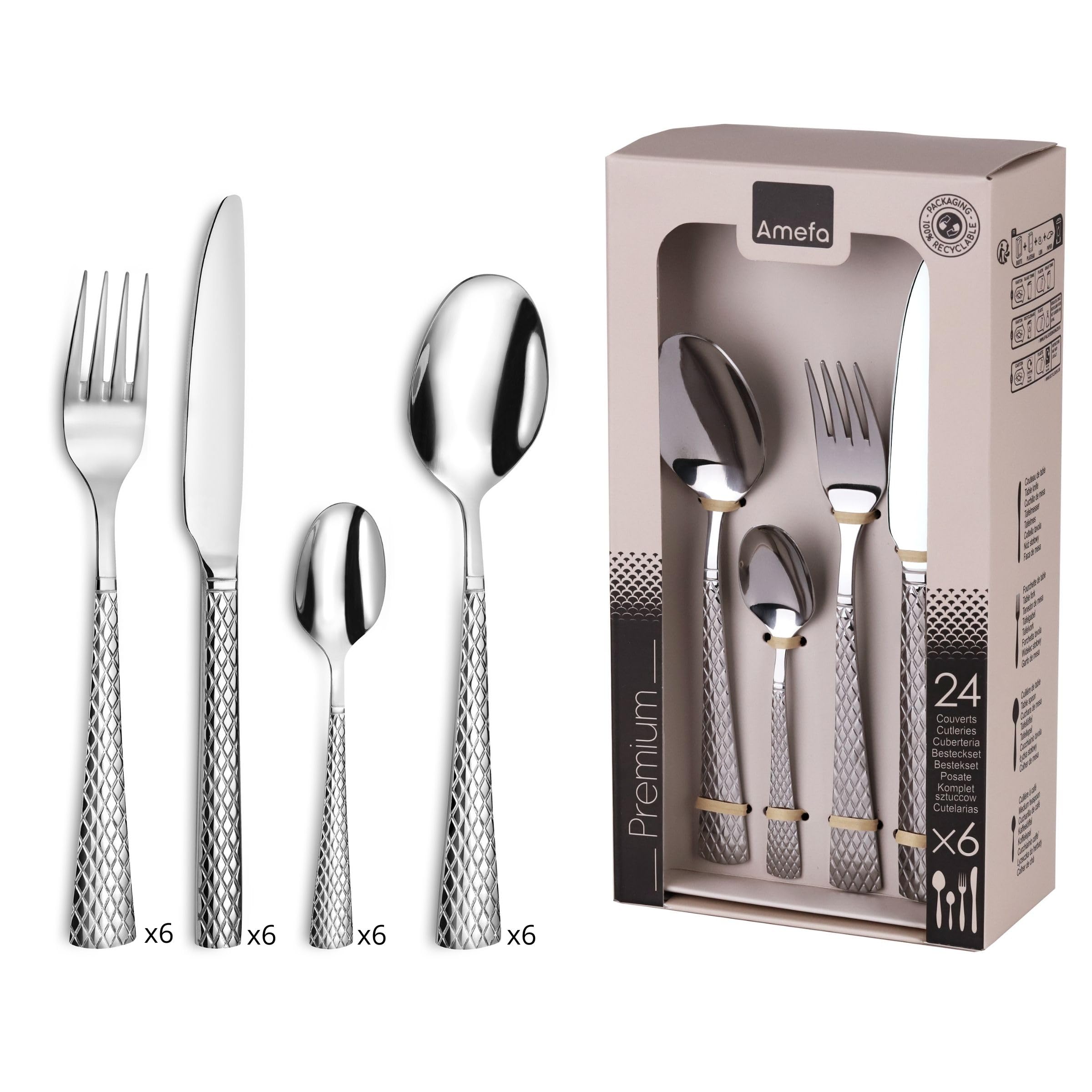 Amefa Quadrille 24 Cubiertos Inox 2,5mm Acero
