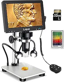 Leipan Microscópio Digital LCD de 7 Polegadas, 1200X com Luzes Laterais Duplas, HD 1080p, Compatível com Windows/Mac OS, Inclui Cartão TF de 32 GB